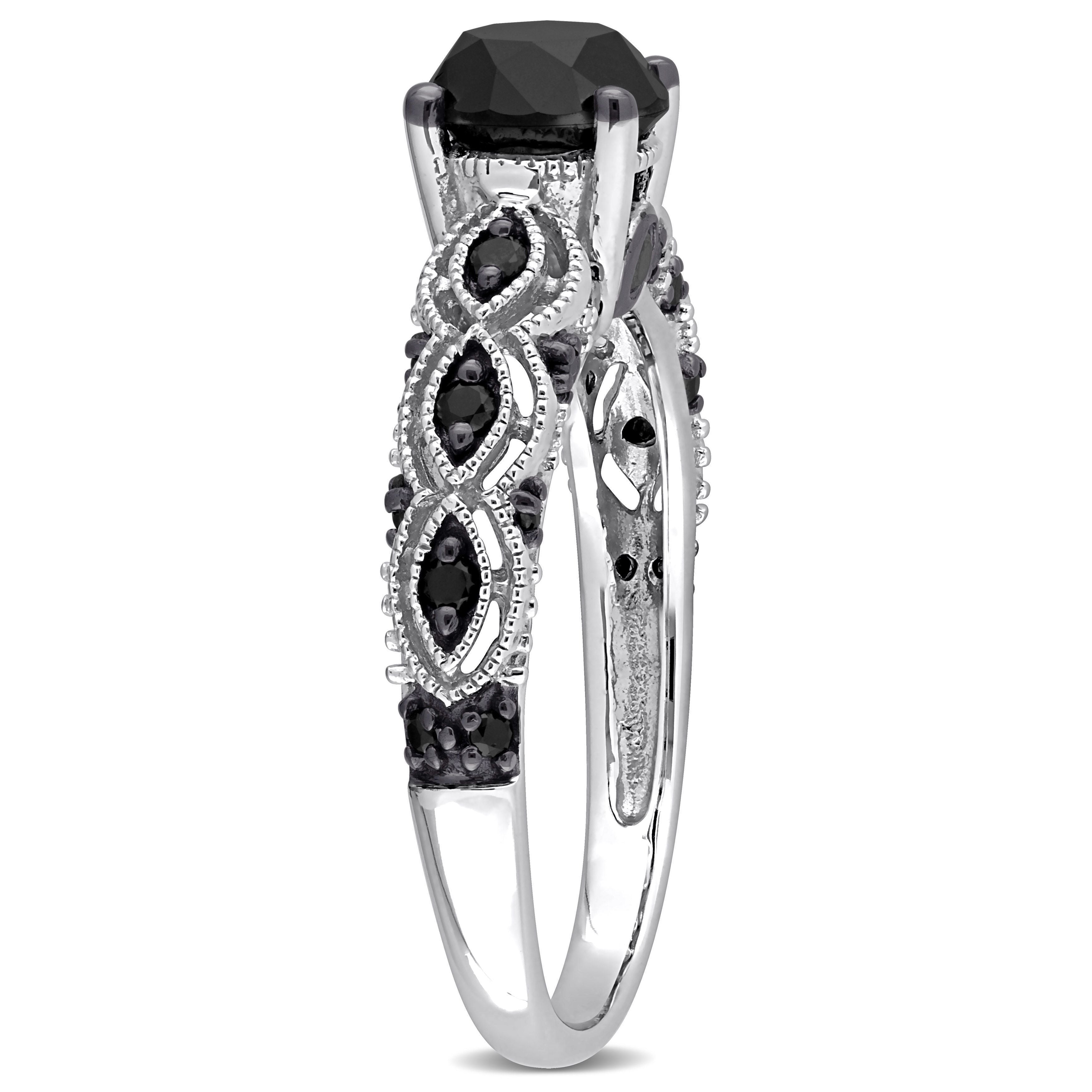  Studio Works 1 1/4 CT TW Black Diamond 10k White Gold Black Rhodium Plated Ring - White/Black - Bonton