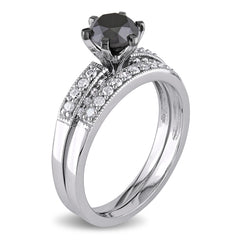 1 1/3 CT TW Black & White Diamond 10k White Gold Bridal Ring Set