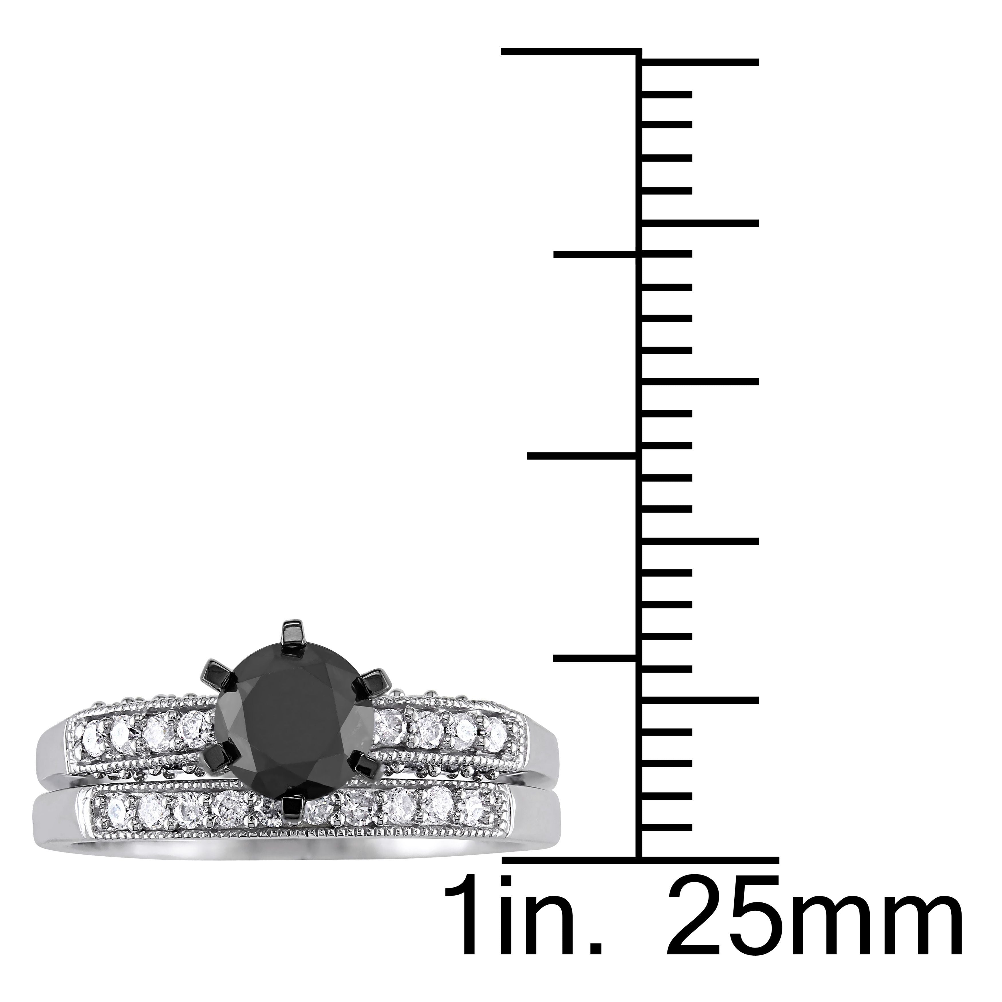  Studio Works 1 1/3 CT TW Black & White Diamond 10k White Gold Bridal Ring Set - Black/White - Bonton