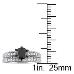 1 1/3 CT TW Black & White Diamond 10k White Gold Bridal Ring Set