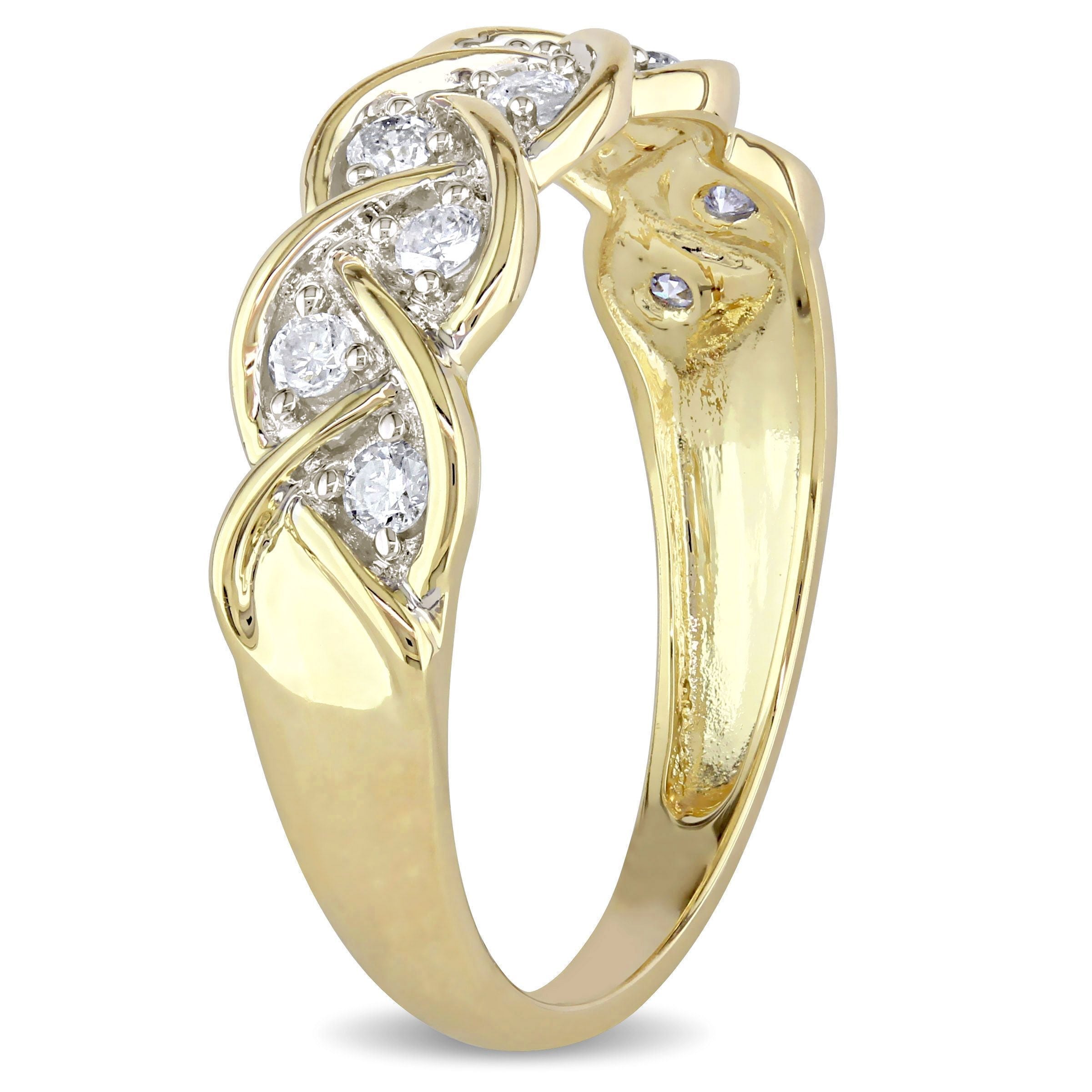  Studio Works 1/4 CT TW Diamond Braided 10k Yellow Gold Anniversary Band - White/Yellow - Bonton