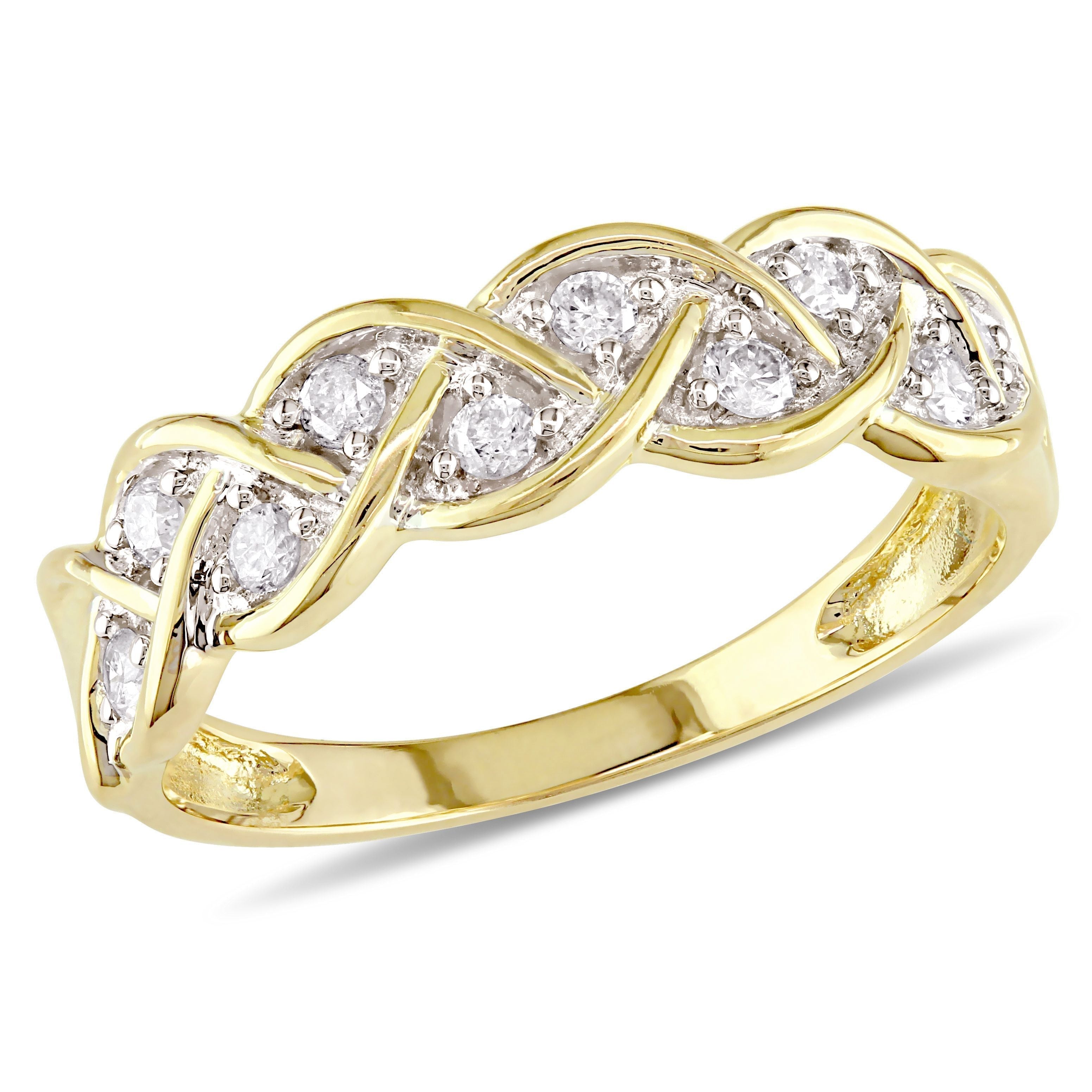  Studio Works 1/4 CT TW Diamond Braided 10k Yellow Gold Anniversary Band - White/Yellow - Bonton