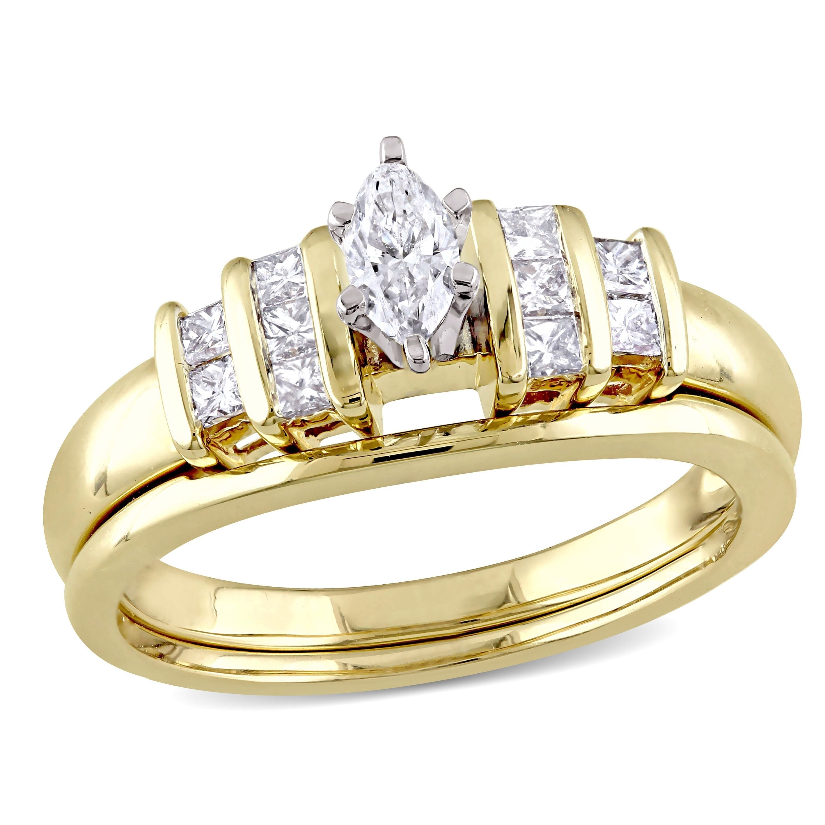  Studio Works 1/2 Carat T.W. Marquise and Princess-Cut Diamond 14kt Yellow Gold Vintage Bridal Set - White/Yellow - Bonton