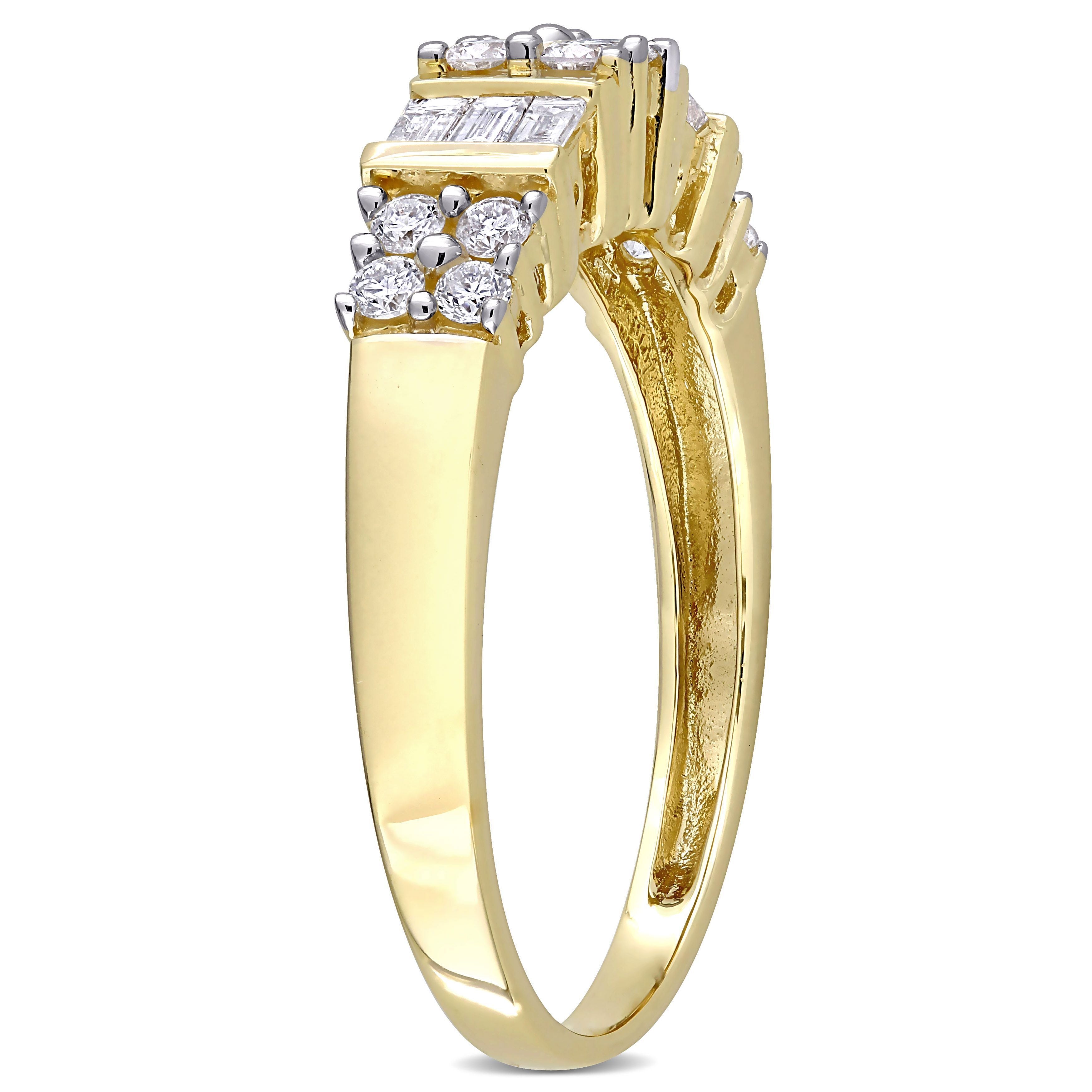  Studio Works 1/2 CT TW Parallel Baguette and Round Diamonds 14k Yellow Gold Ring - White/Yellow - Bonton