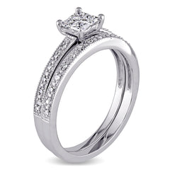 1/3 CT TW Princess and Round Diamonds 10k White Gold Bridal Set Ring