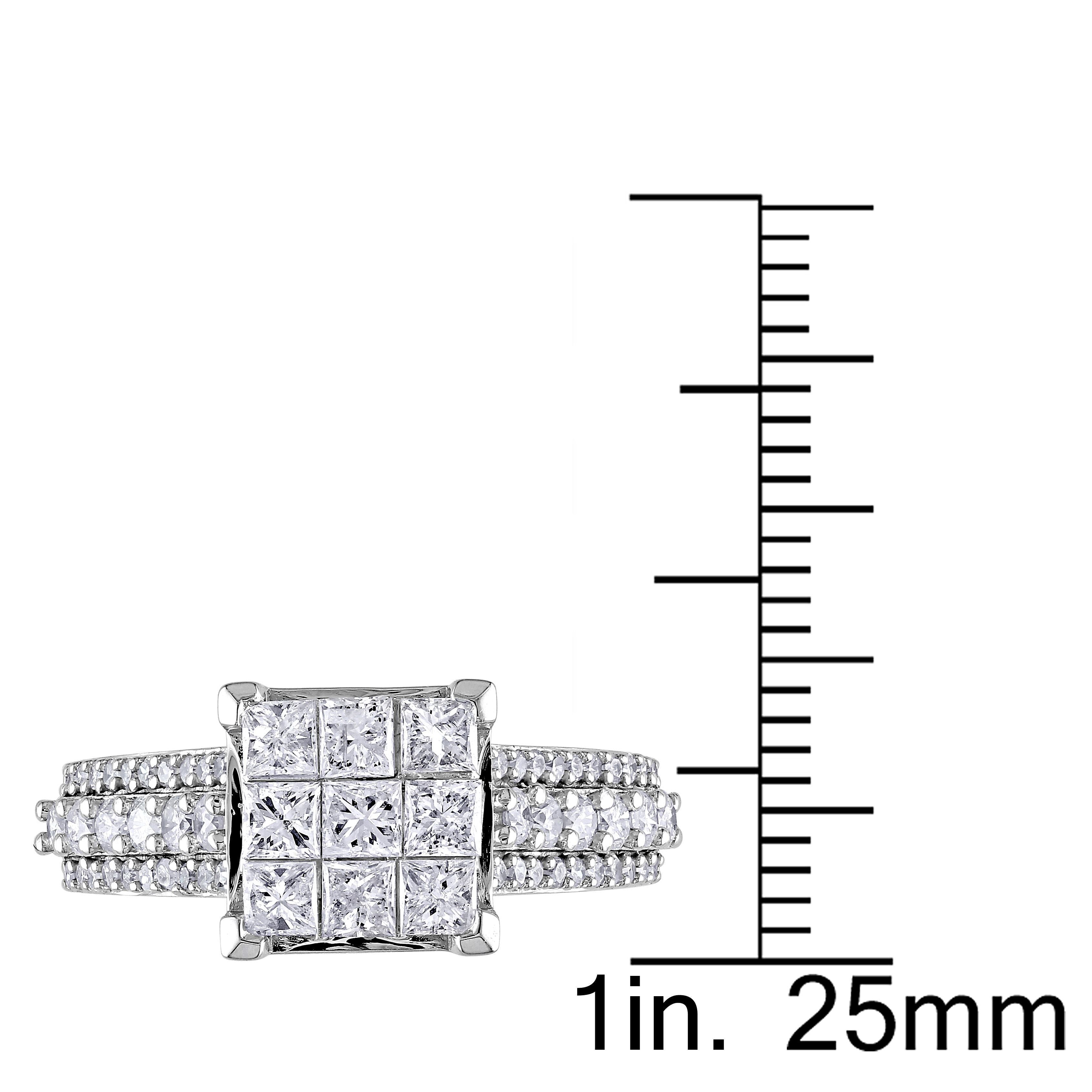  Studio Works 1 1/2 CT TW Princess and Round Diamonds 10k White Gold Engagement Ring - White - Bonton