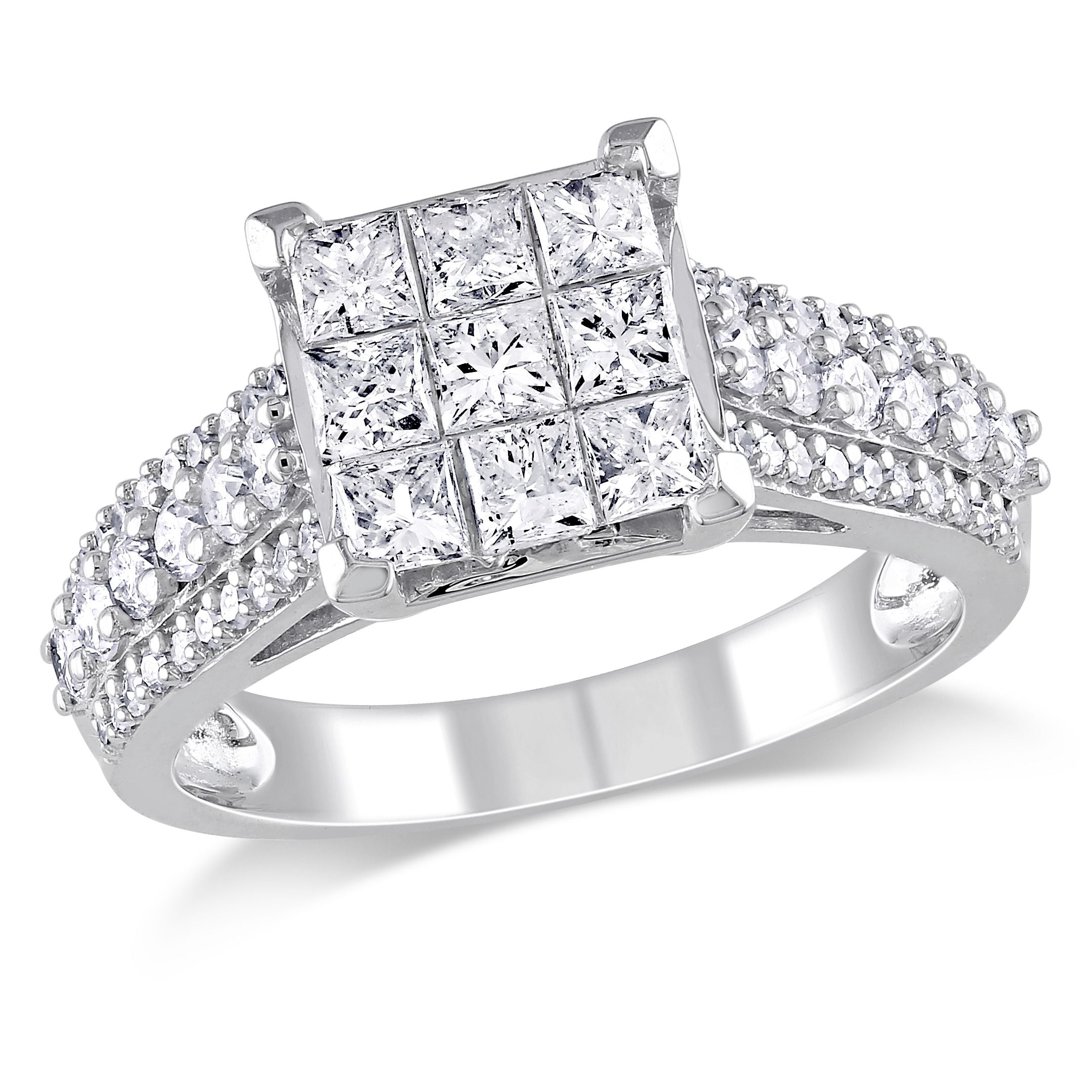  Studio Works 1 1/2 CT TW Princess and Round Diamonds 10k White Gold Engagement Ring - White - Bonton