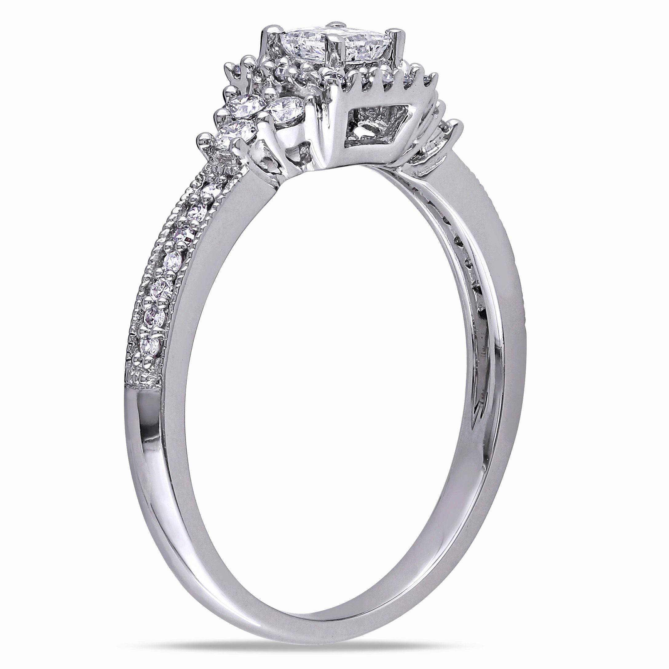  Studio Works 1/2 CT Round and Princess Diamonds 14k White Gold Halo Miligran Style Engagement Ring - White - Bonton