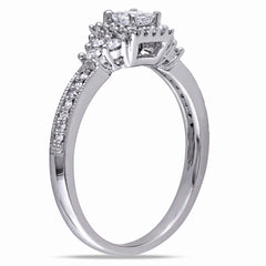 1/2 CT Round and Princess Diamonds 14k White Gold Halo Miligran Style Engagement Ring