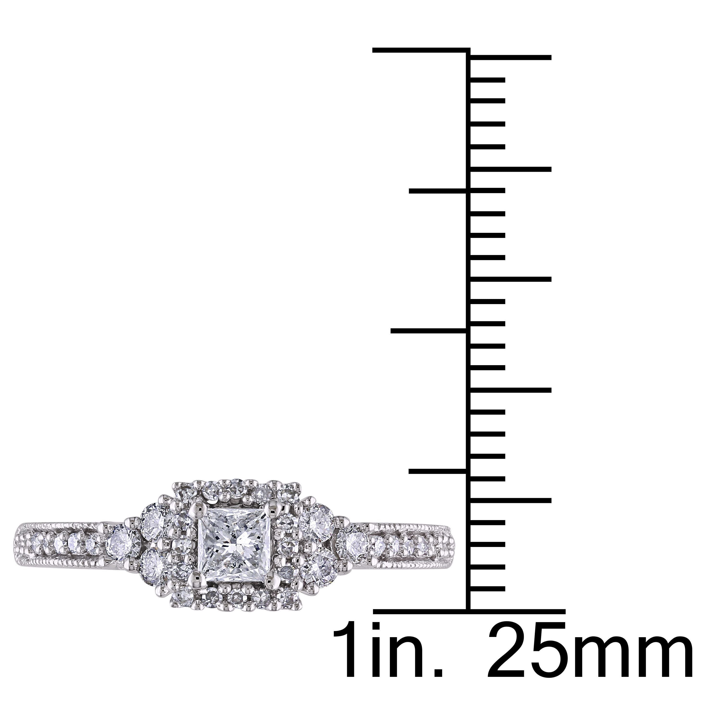  Studio Works 1/2 CT Round and Princess Diamonds 14k White Gold Halo Miligran Style Engagement Ring - White - Bonton