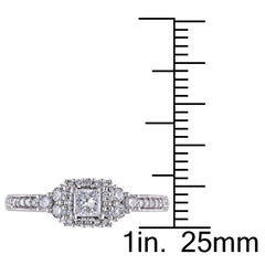 1/2 CT Round and Princess Diamonds 14k White Gold Halo Miligran Style Engagement Ring