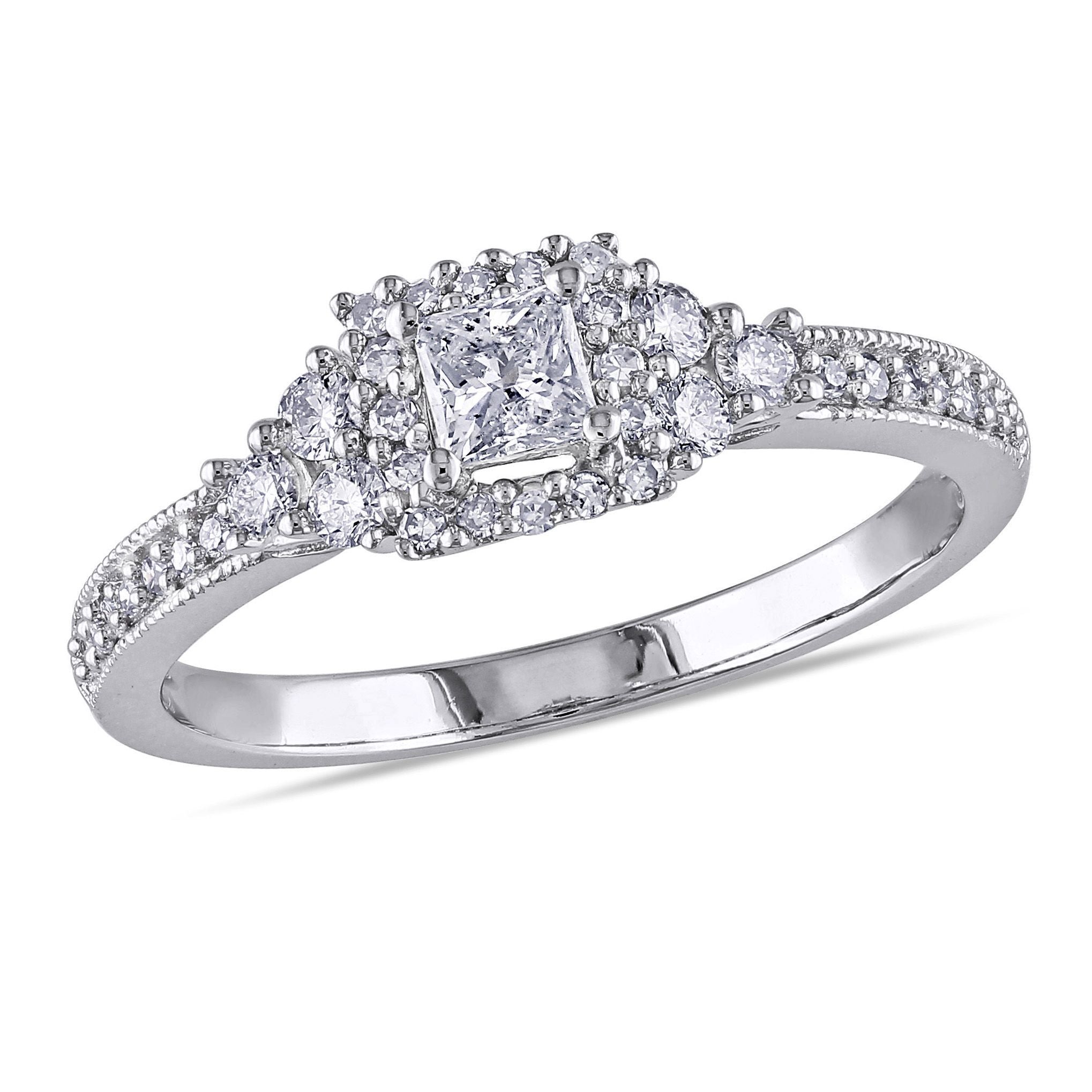  Studio Works 1/2 CT Round and Princess Diamonds 14k White Gold Halo Miligran Style Engagement Ring - White - Bonton