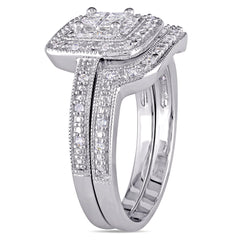 1/3 CT TW Princess and Round Diamonds Sterling Silver Bridal Ring Set