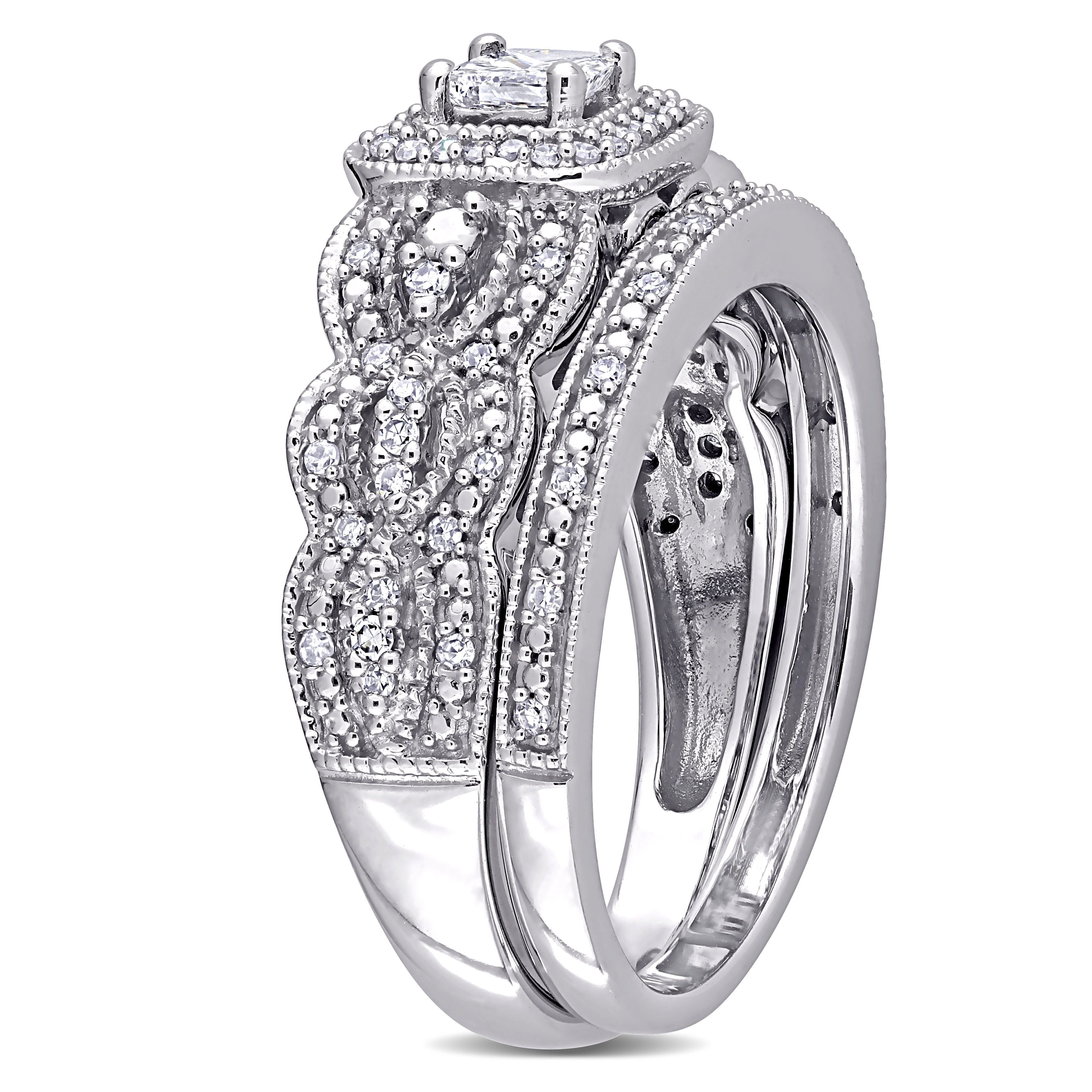  Studio Works 1/2 CT TW Princess and Round Diamonds 14k White Gold Bridal Ring Set - White - Bonton