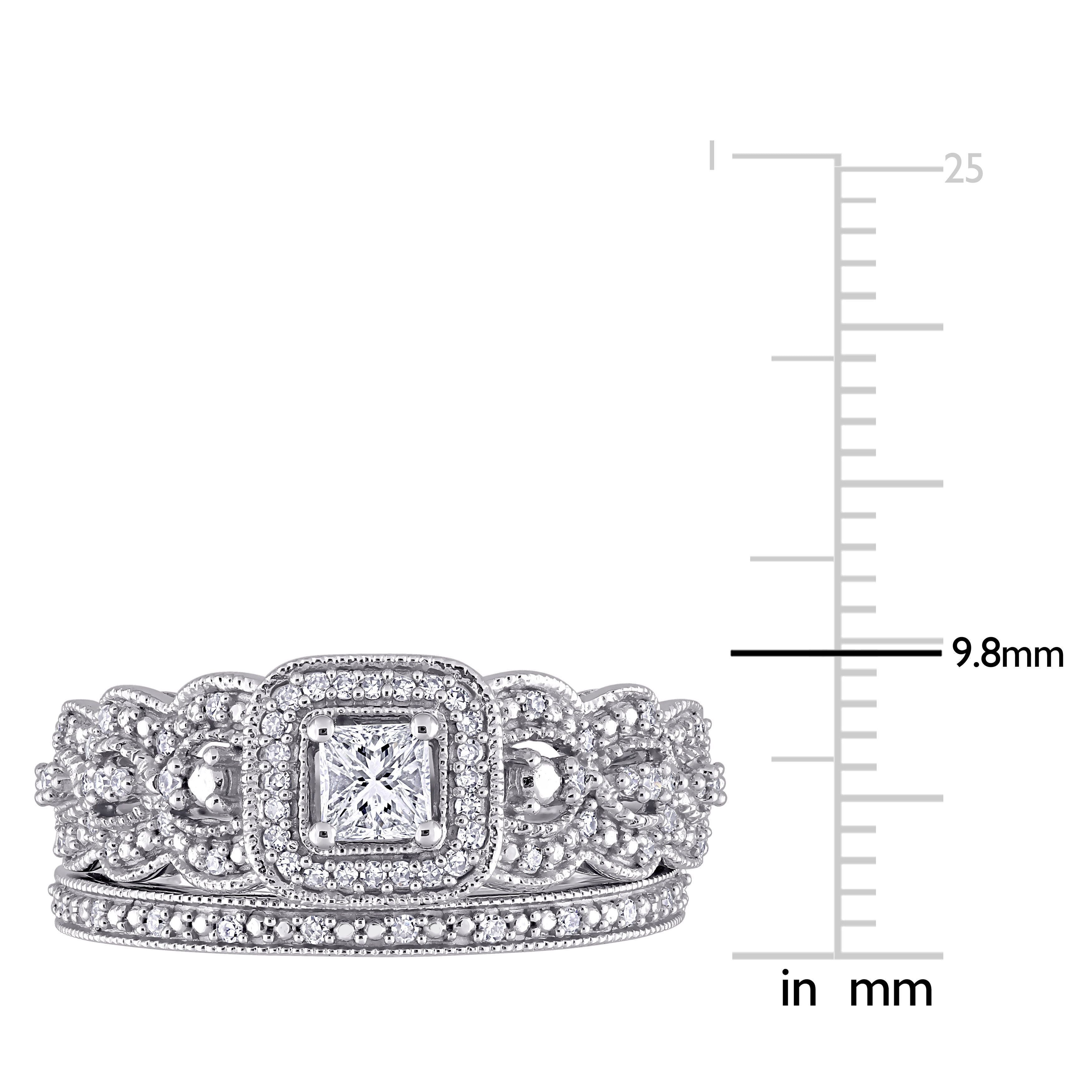  Studio Works 1/2 CT TW Princess and Round Diamonds 14k White Gold Bridal Ring Set - White - Bonton