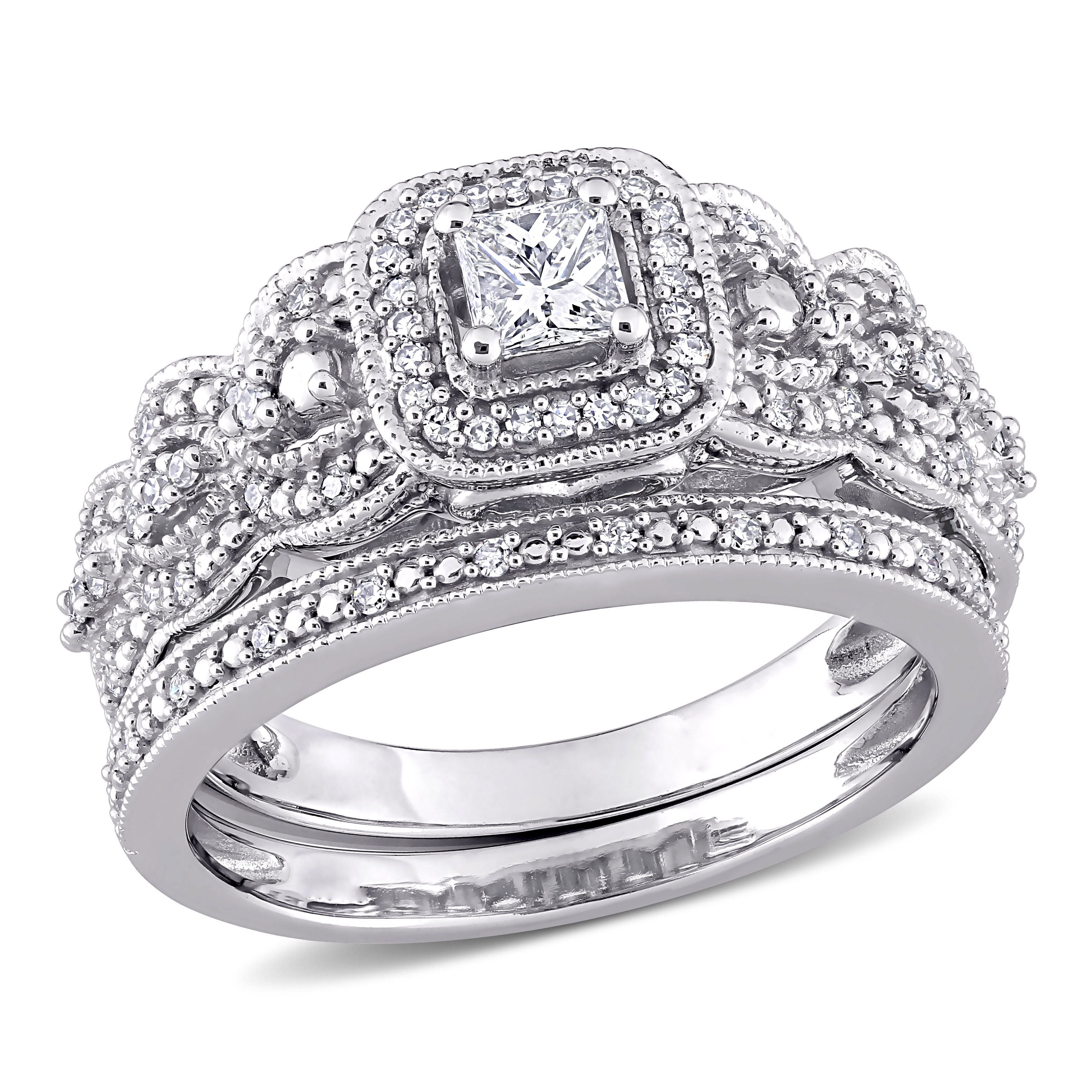  Studio Works 1/2 CT TW Princess and Round Diamonds 14k White Gold Bridal Ring Set - White - Bonton