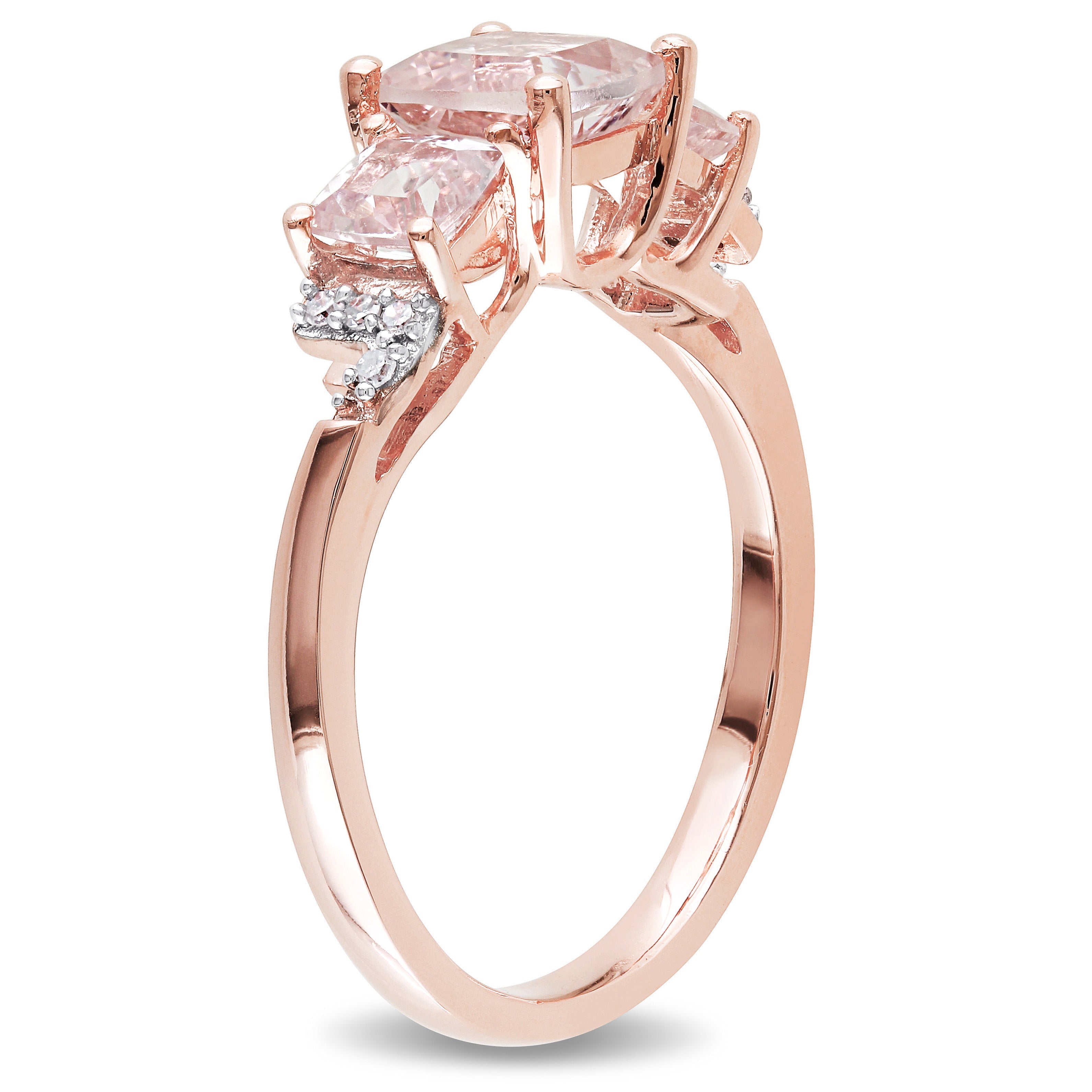  Studio Works 1-2/5 CT TGW Morganite and Diamond Rose Plated Sterling Silver 3-Stone Engagement Ring - Pink - Bonton