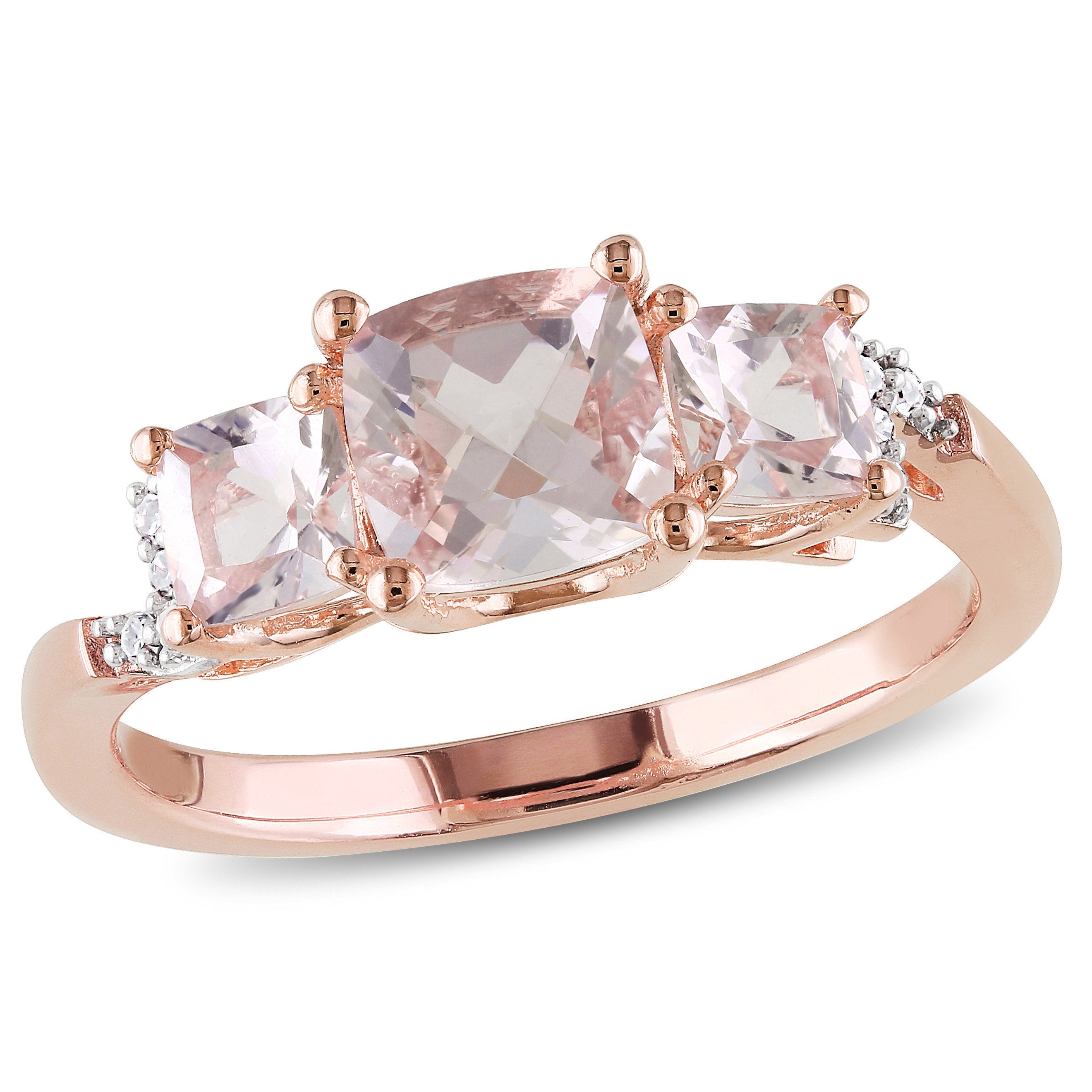  Studio Works 1-2/5 CT TGW Morganite and Diamond Rose Plated Sterling Silver 3-Stone Engagement Ring - Pink - Bonton