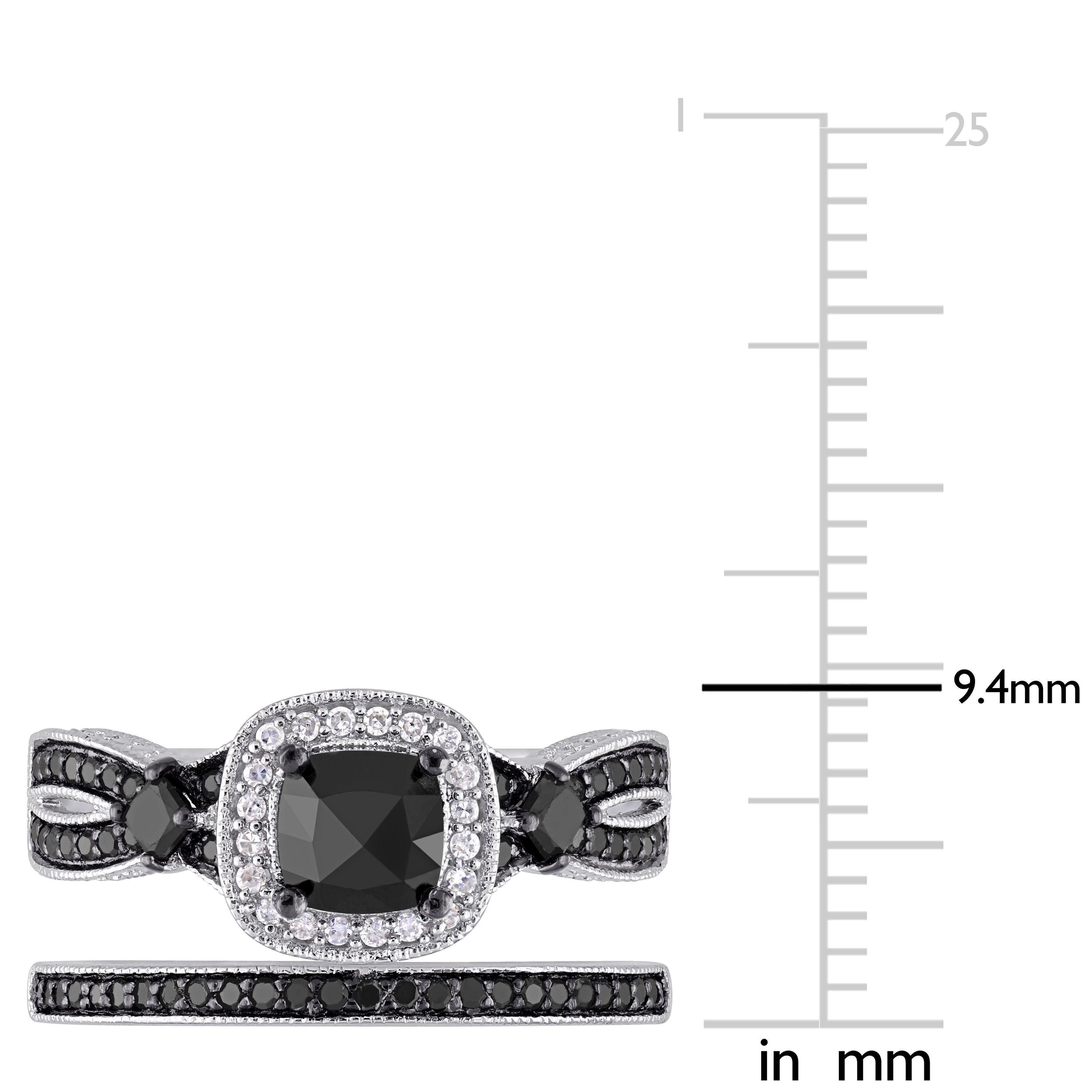  Studio Works 1 1/2 CT TW Black and White Multi-shape Diamonds Sterling Silver Bridal Ring Set - Black/White - Bonton