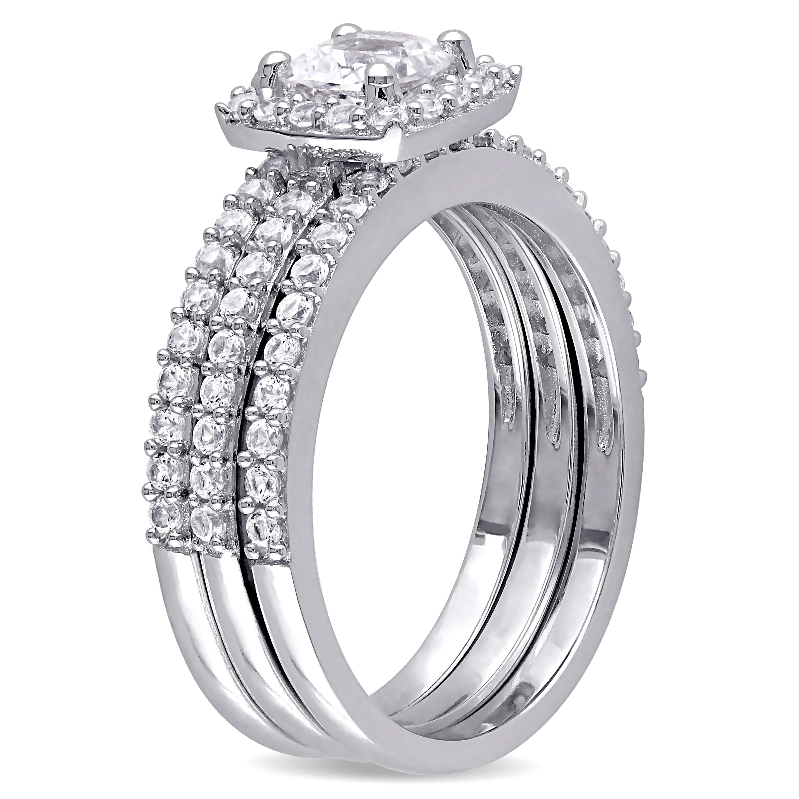  Studio Works 1 1/2 CT TGW Created White Sapphire Sterling Silver Halo Bridal Ring Set - White - Bonton