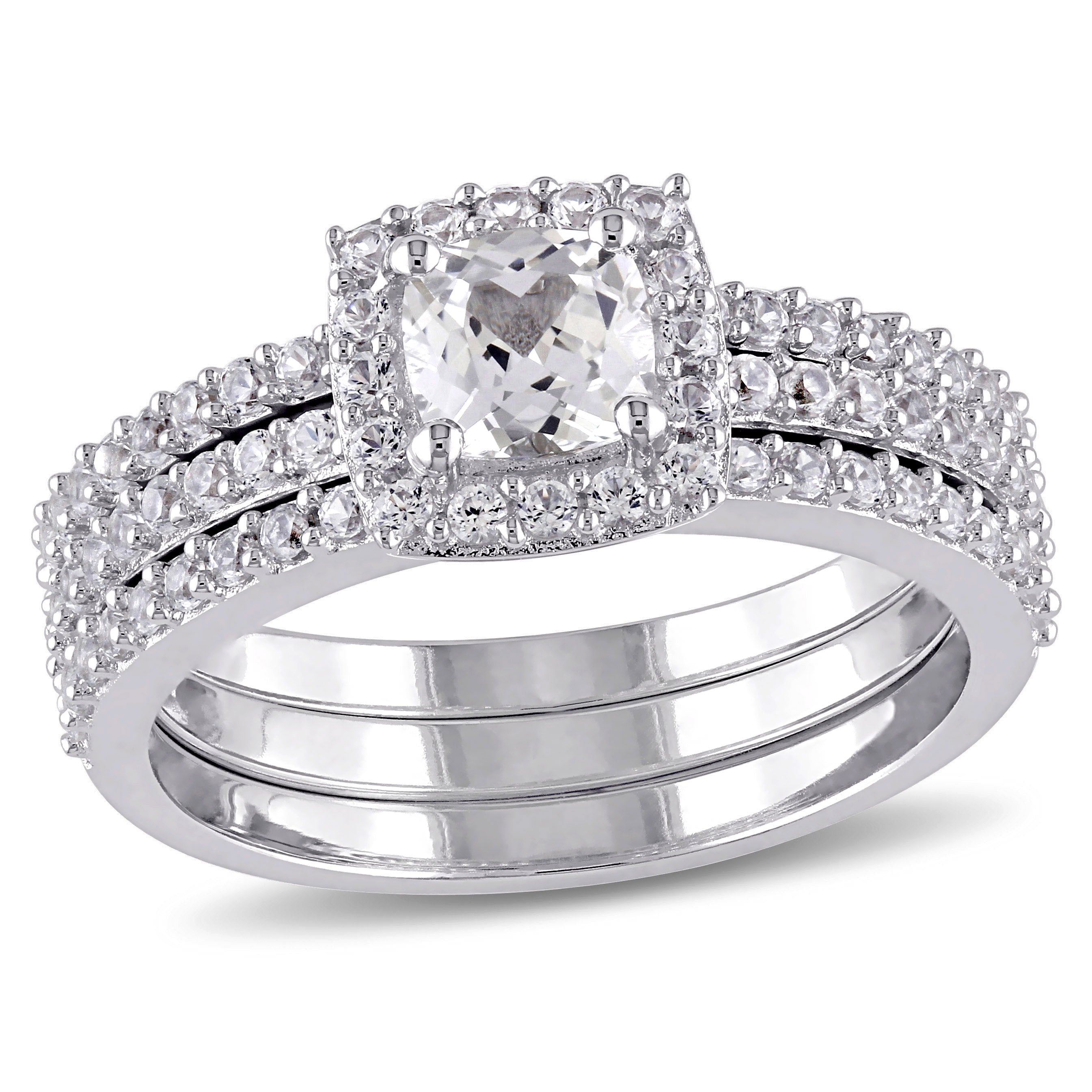  Studio Works 1 1/2 CT TGW Created White Sapphire Sterling Silver Halo Bridal Ring Set - White - Bonton