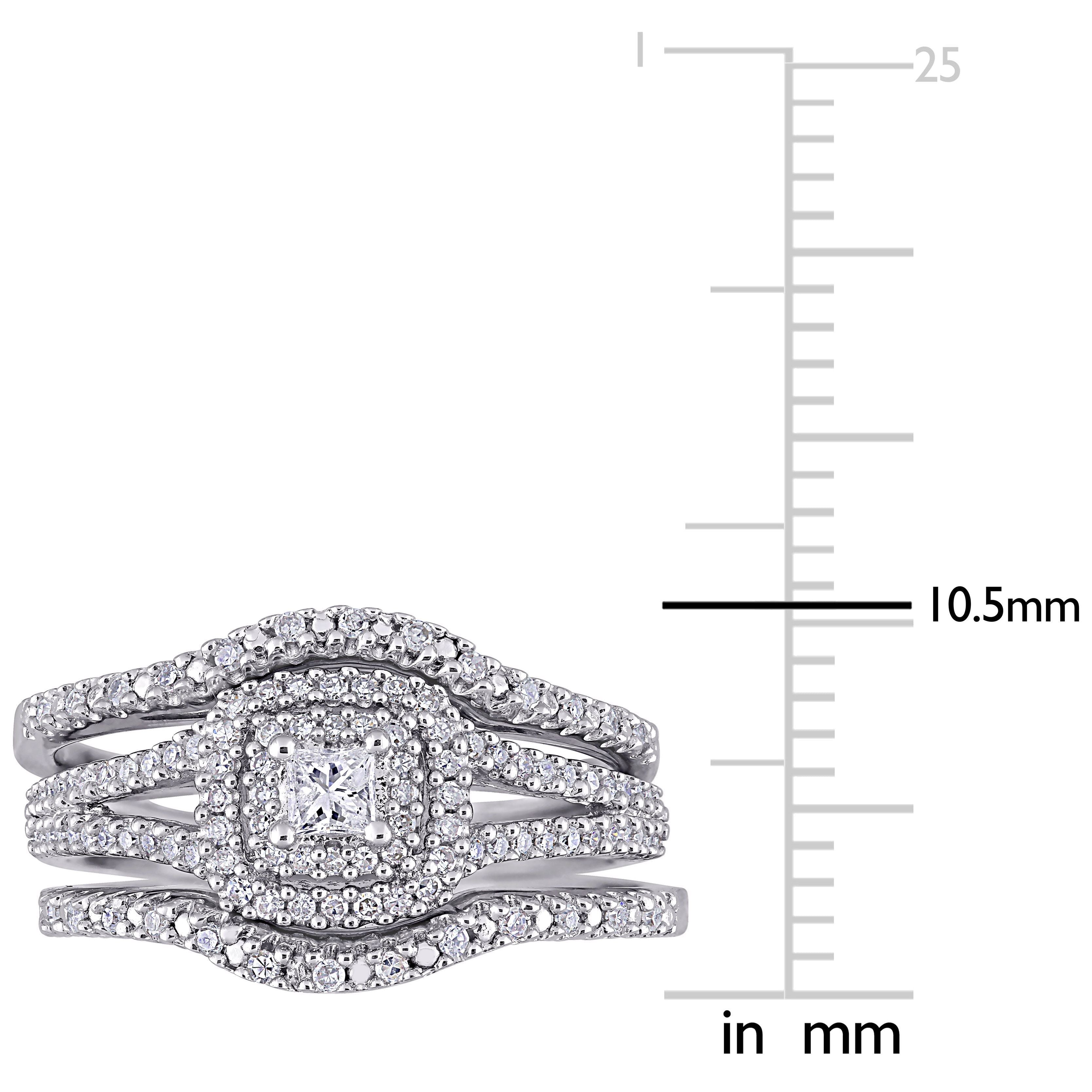  Studio Works 1/2 CT TW Princess and Round Diamonds Double Halo Sterling Silver Bridal Ring Set - White - Bonton