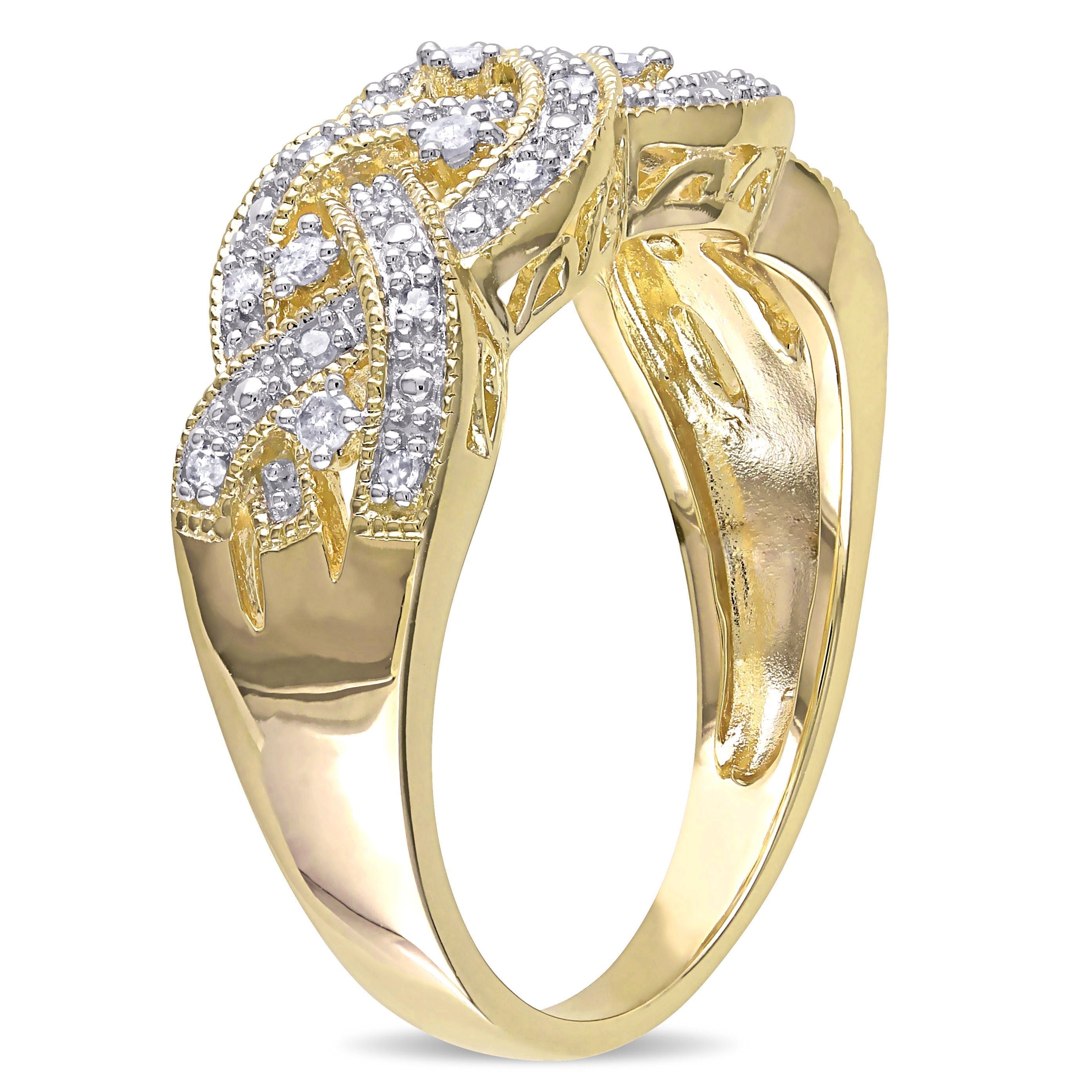  Studio Works 1/8 CT TW Diamond Vintage-Style Braid in Sterling Silver with Yellow Rhodium Ring - White/Yellow - Bonton