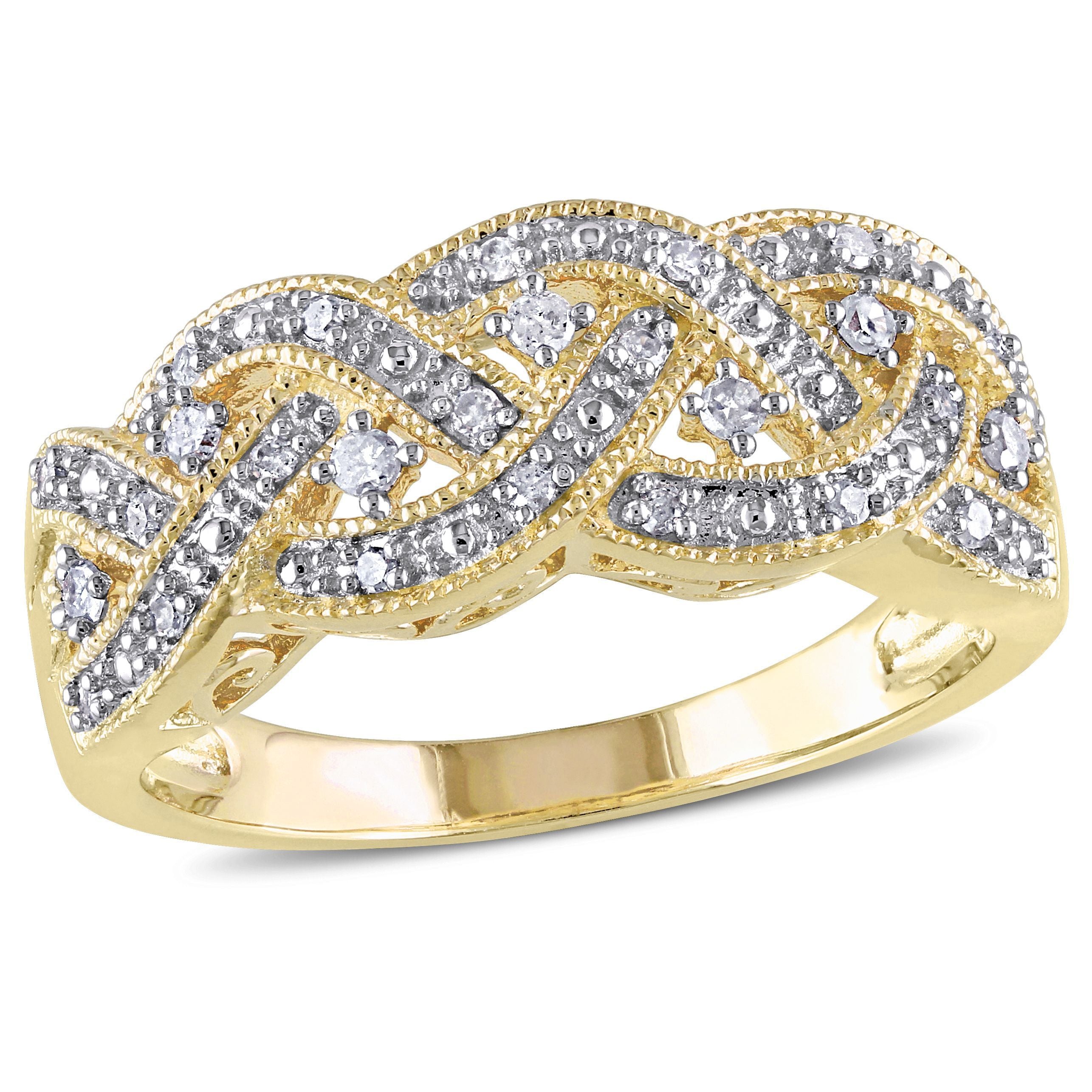  Studio Works 1/8 CT TW Diamond Vintage-Style Braid in Sterling Silver with Yellow Rhodium Ring - White/Yellow - Bonton