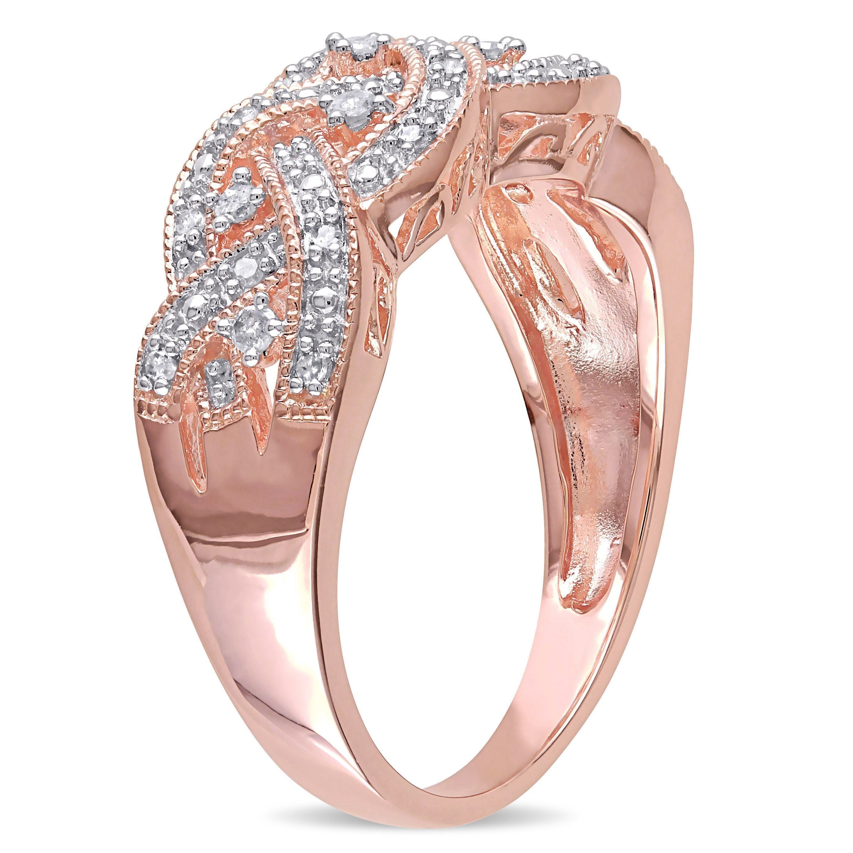  Studio Works 1/8 CT TW Diamond Vintage-Style Braid in Rose Gold Plated Sterling Silver Ring - White/Pink - Bonton