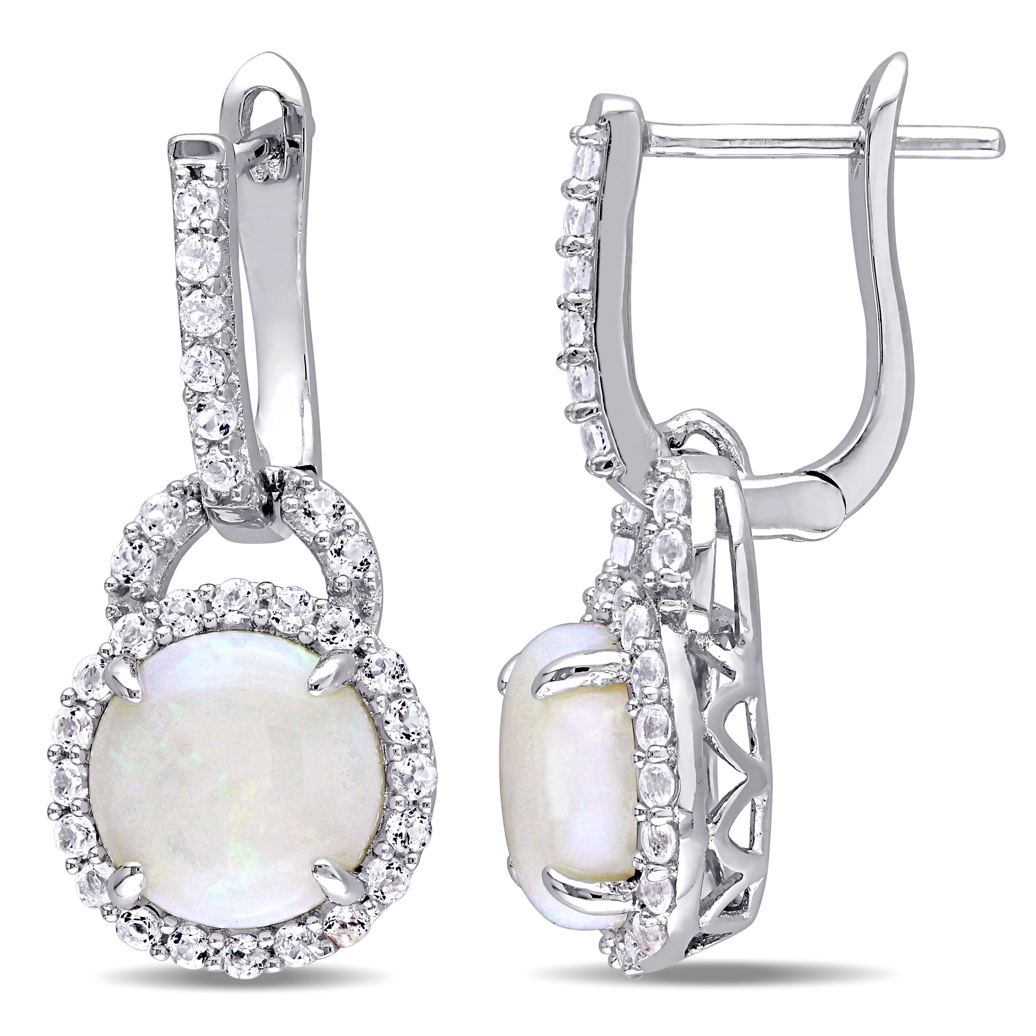  Studio Works 3 1/10 CT TGW Opal and White Topaz Sterling Silver Hinged Hoop Charm Earrings - White - Bonton