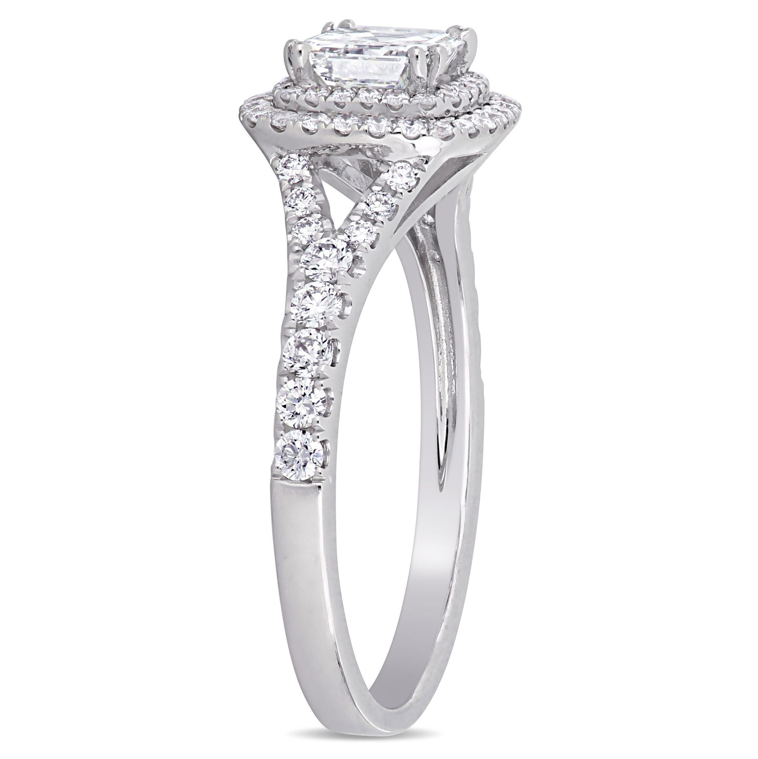  Studio Works 1 1/5 CT TW Diamond Double Halo Split Shank 14K White Gold Ring - White - Bonton