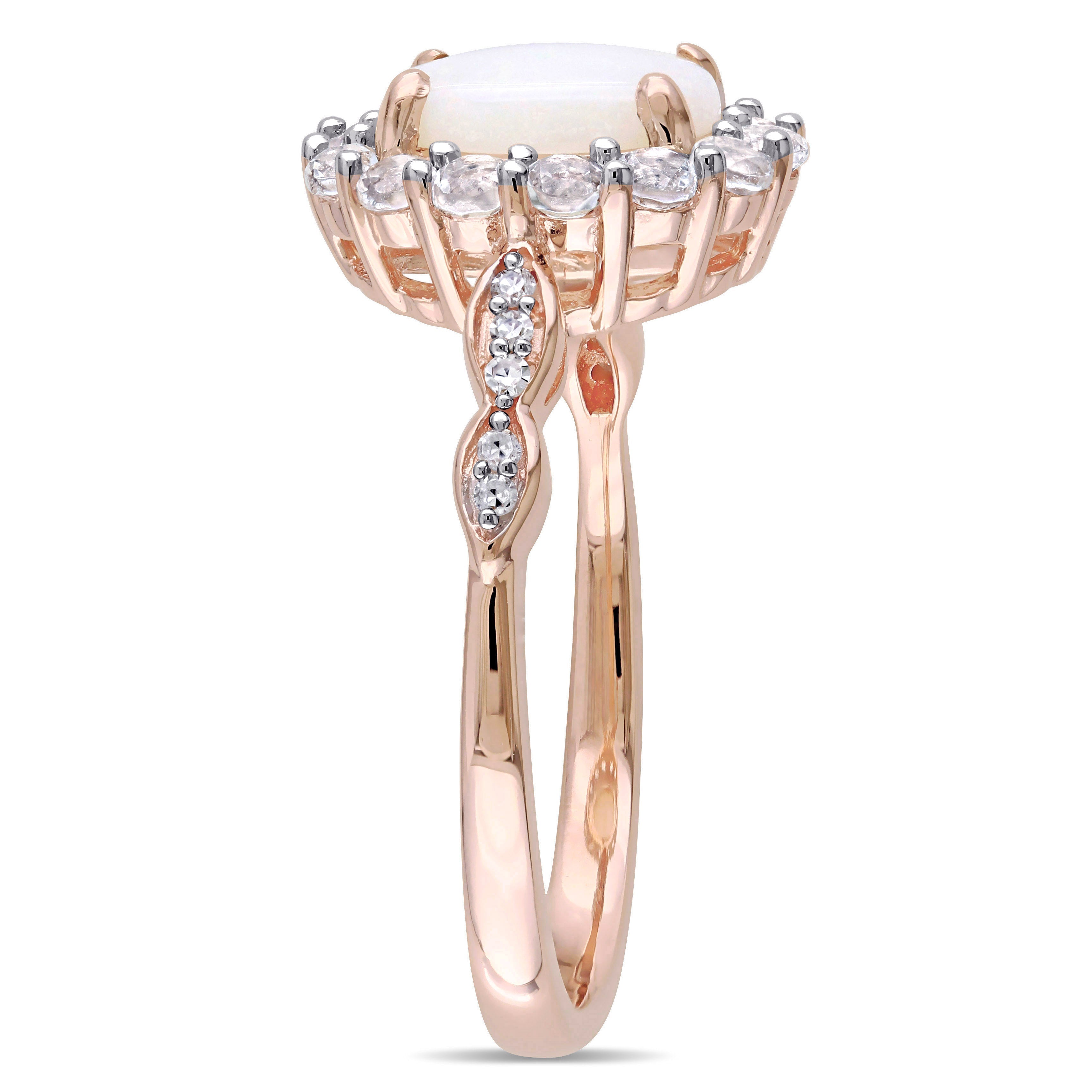  Studio Works 1 1/2 CT TGW Opal and White Topaz with Diamond Accent 14K Rose Gold Vintage Ring - White - Bonton