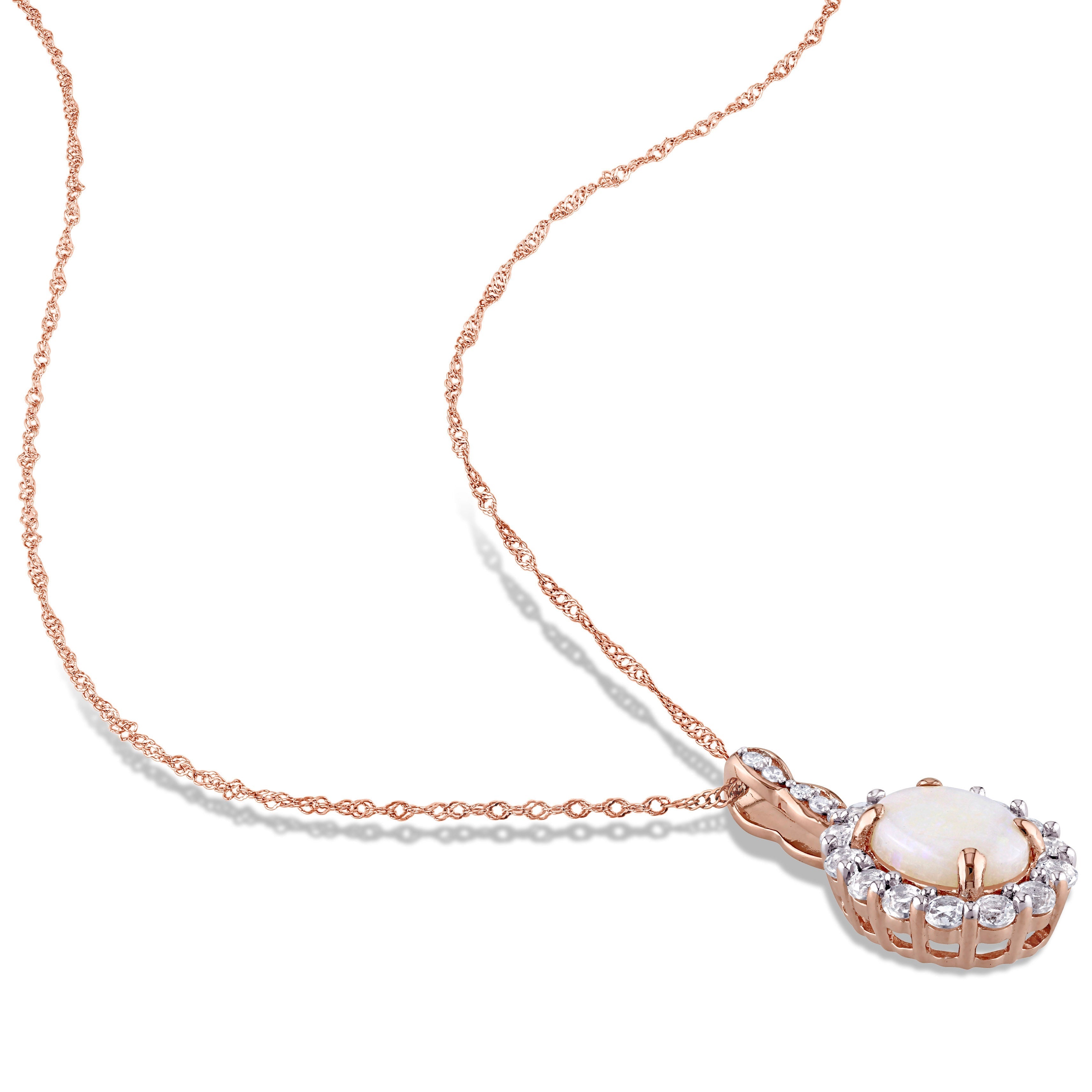  Studio Works 1 1/2 CT TGW Opal, White Topaz and Diamond Accent 14K Rose Gold Vintage Pendant Necklace - White - Bonton