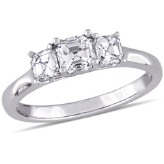 1 CT TW Asscher 3 Diamond 14K White Gold Engagement Ring