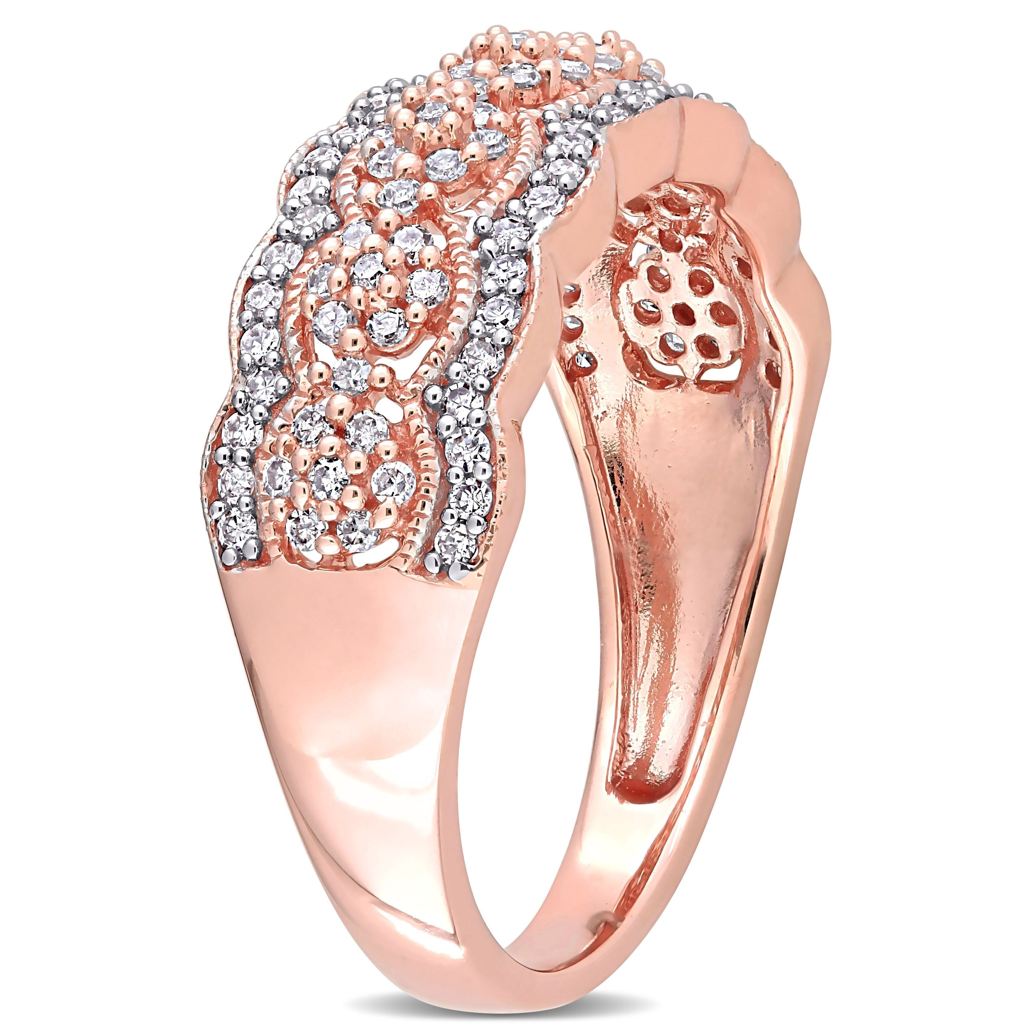  Studio Works 1/2 CT TW Diamond Vintage-Style Braid in 10K Rose Gold Ring - White/Pink - Bonton