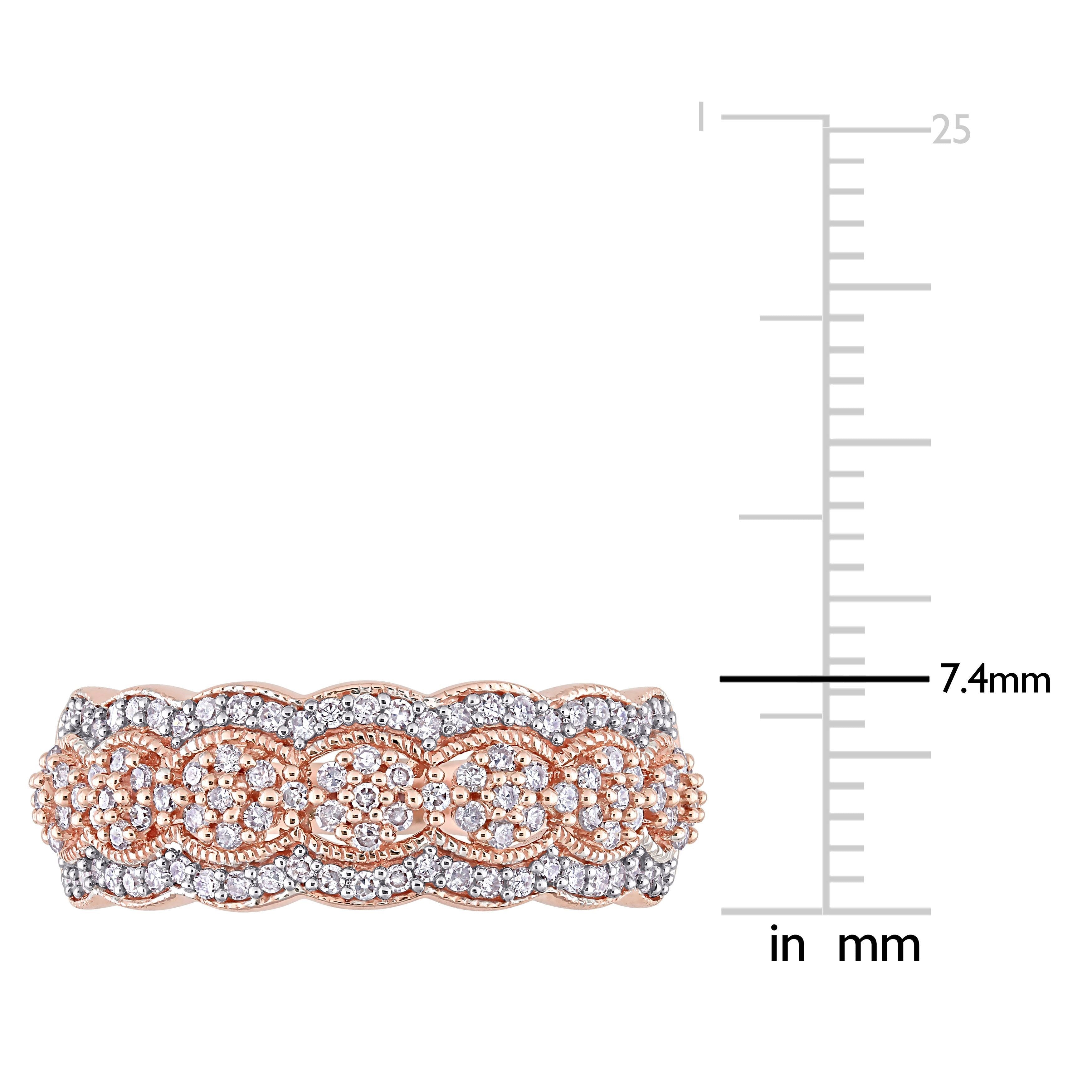  Studio Works 1/2 CT TW Diamond Vintage-Style Braid in 10K Rose Gold Ring - White/Pink - Bonton