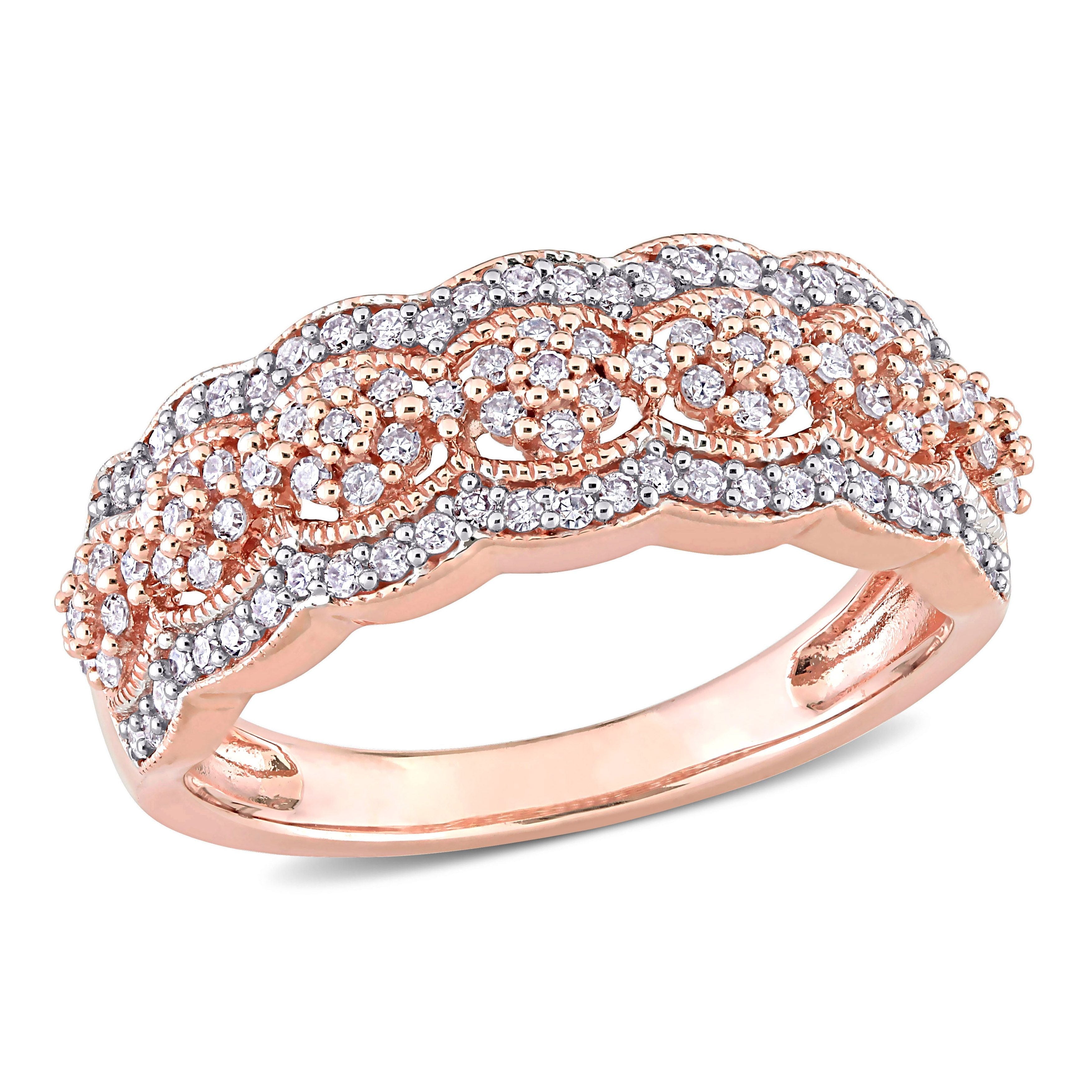  Studio Works 1/2 CT TW Diamond Vintage-Style Braid in 10K Rose Gold Ring - White/Pink - Bonton