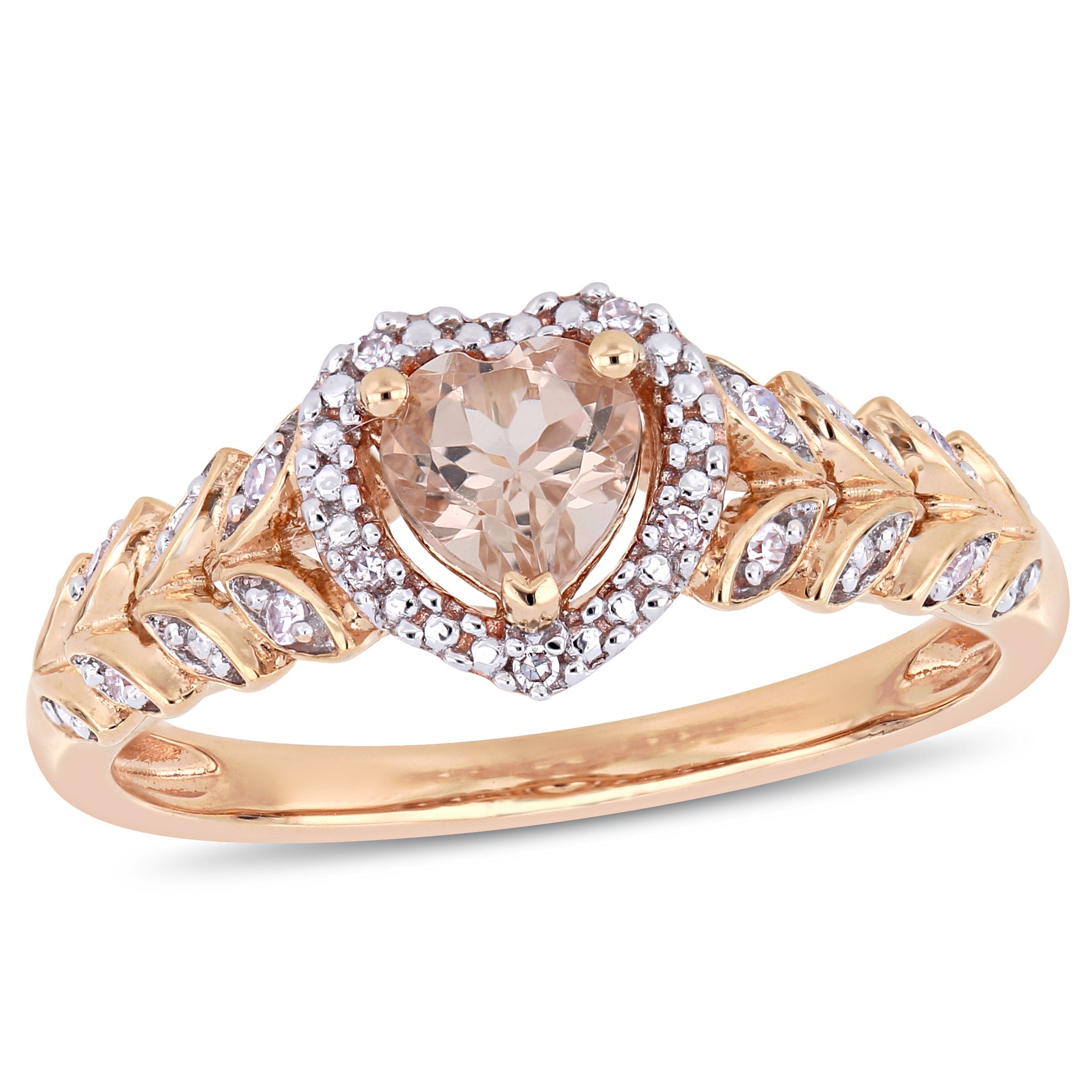  Studio Works 1/2 CT TGW Morganite and Diamond Accent in 10K Rose Gold Halo Heart Engagement Ring - Pink - Bonton