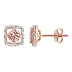 1 CT TGW Morganite and Diamond Accent in 10K Rose Gold Stud Earrings