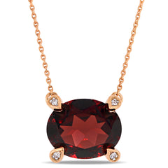 3 CT TGW Garnet and Diamond Accent in 10K Rose Gold Solitaire Necklace