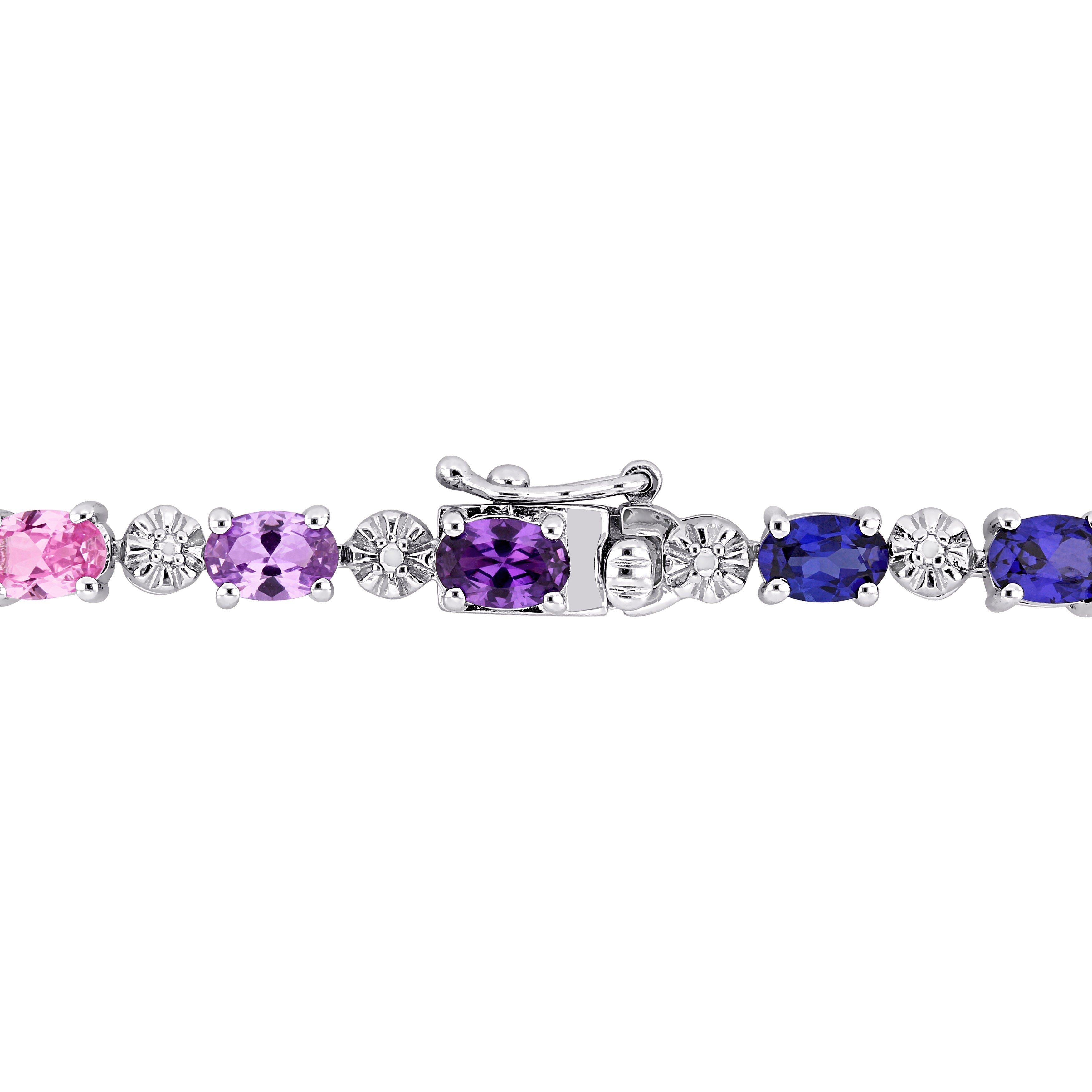  Studio Works 9 7/8 CT TGW Multi-Color Created Sapphire and Diamond-Accent in Sterling Silver Tennis Bracelet - Purple/Blue/Pink - Bonton