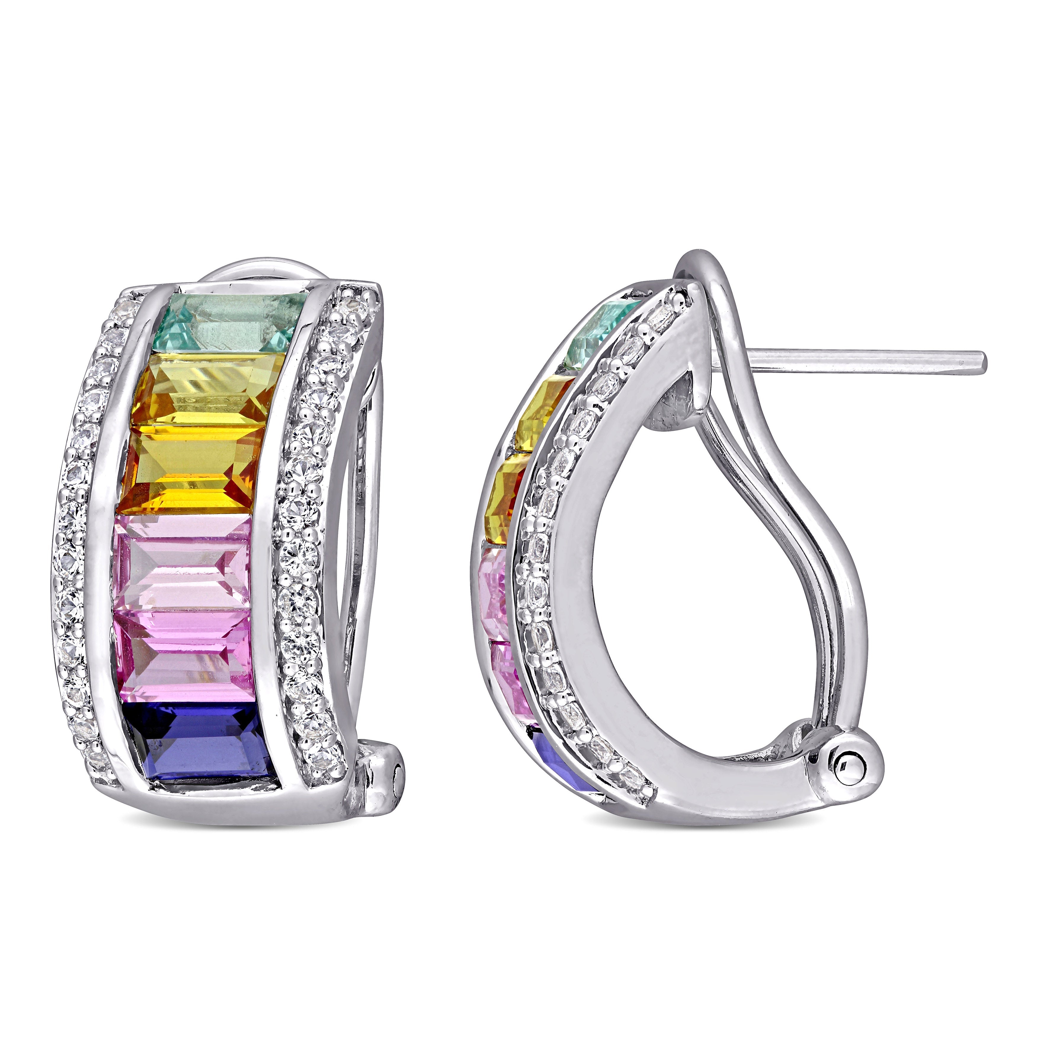  Studio Works 4 1/4 CT TGW Multi-Color Created Sapphire Sterling Silver Hoop Earrings - Blue/Green/Purple - Bonton