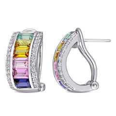 4 1/4 CT TGW Multi-Color Created Sapphire Sterling Silver Hoop Earrings