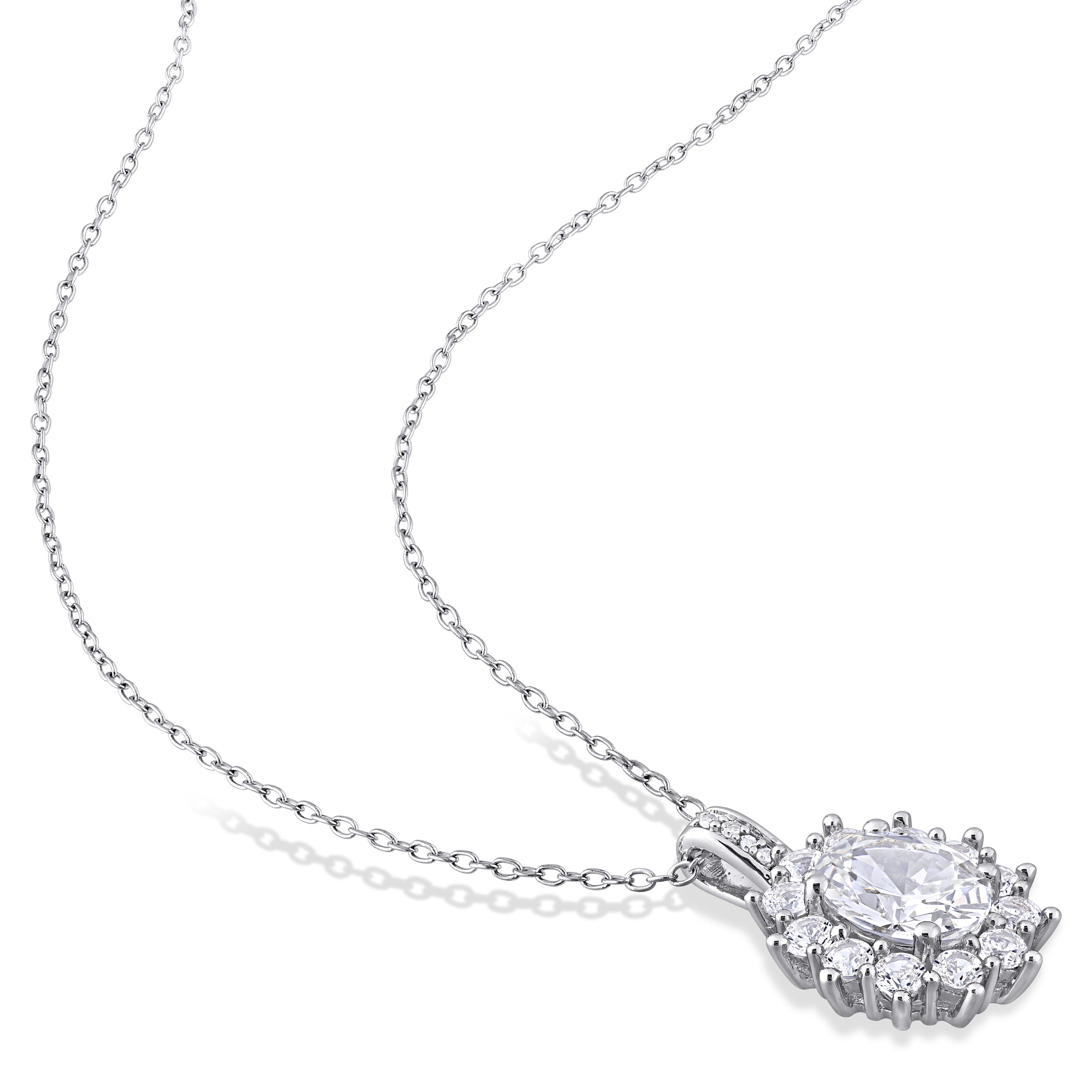  Studio Works 4 CT TGW Created White Sapphire and Diamond Accent Sterling Silver Floral Halo Pendant - White - Bonton