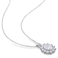 4 CT TGW Created White Sapphire and Diamond Accent Sterling Silver Floral Halo Pendant