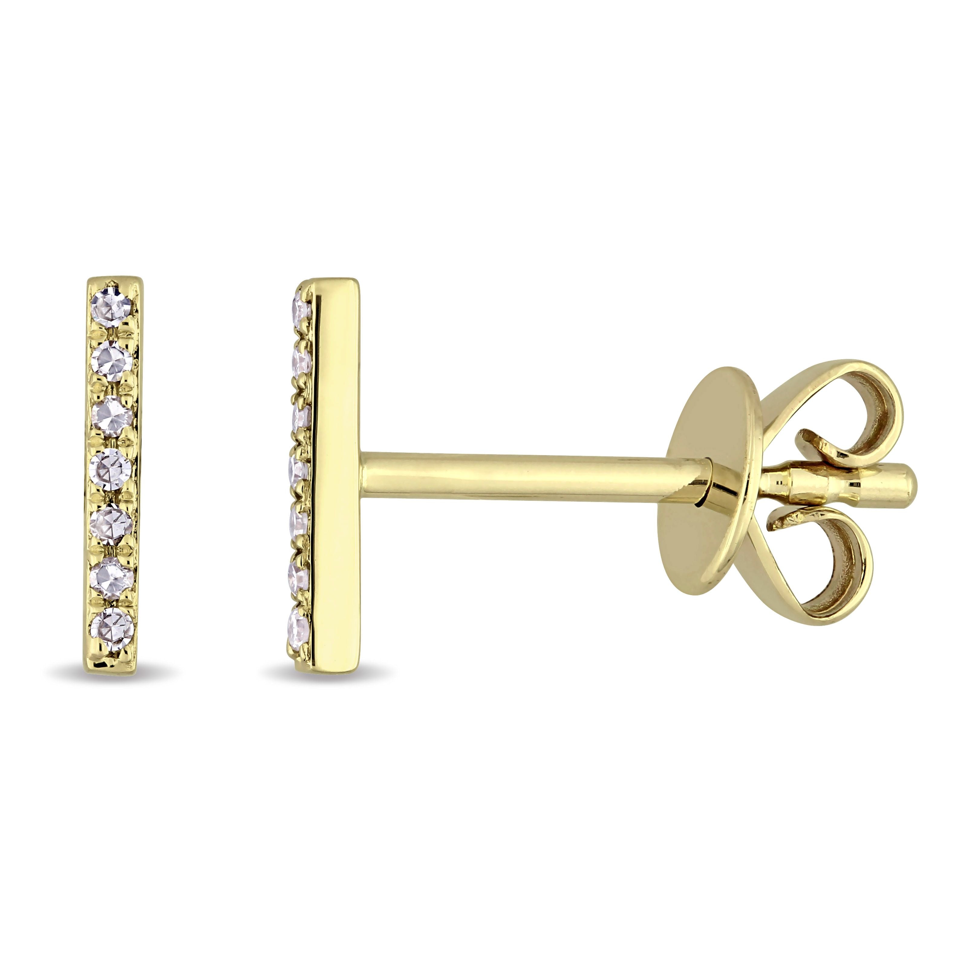  Studio Works 0.05 CT TW Diamond Accent Bar 14k Yellow Gold Post Earrings - White/Yellow - Bonton