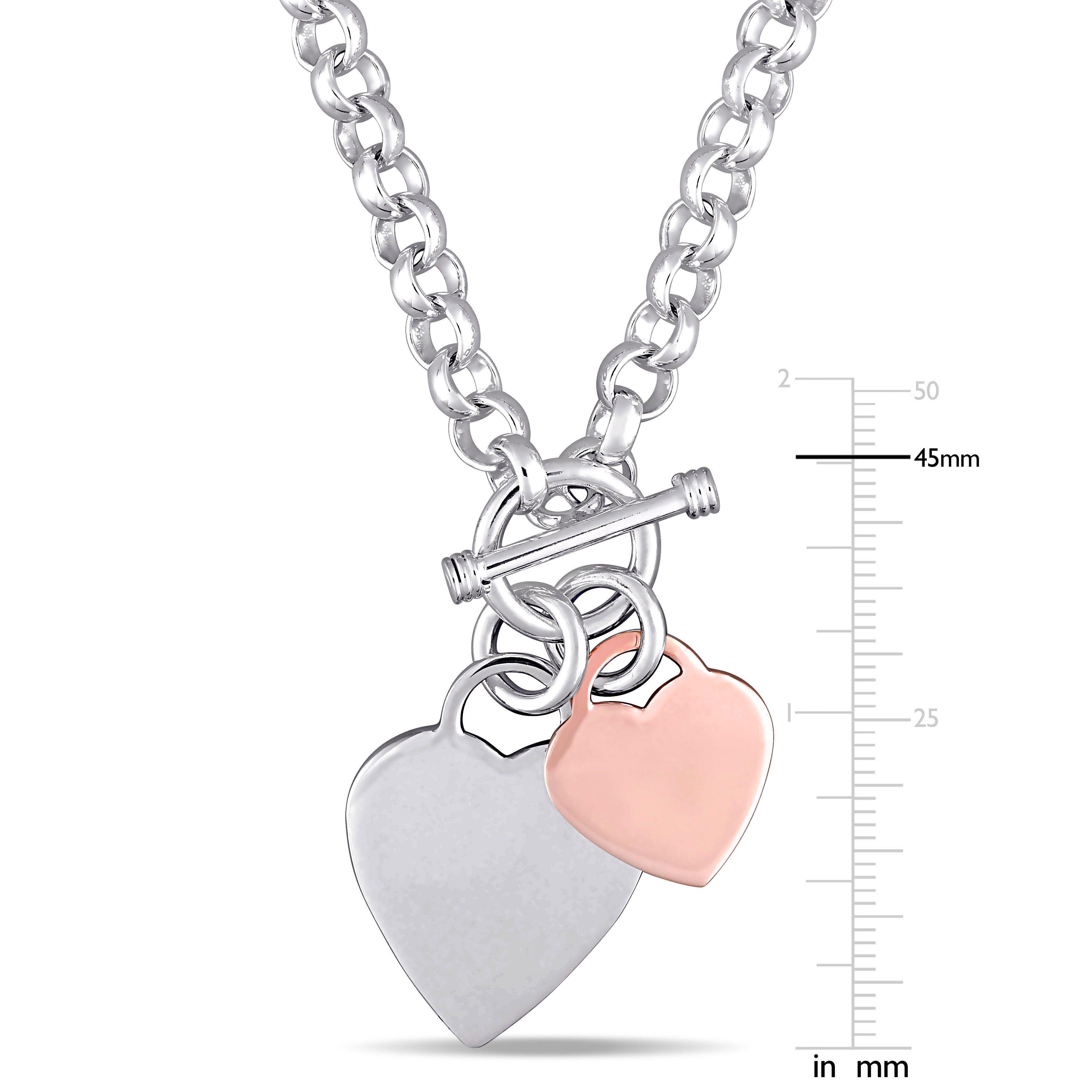  Studio Works Oval Link with Double Heart Charm in 2-Tone White and Rose Plated Sterling Silver Necklace - White/Pink - Bonton