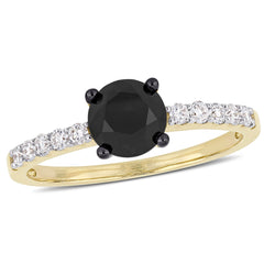 1 1/4 CT TW Black and White Diamond 14k Yellow Gold Engagement Ring