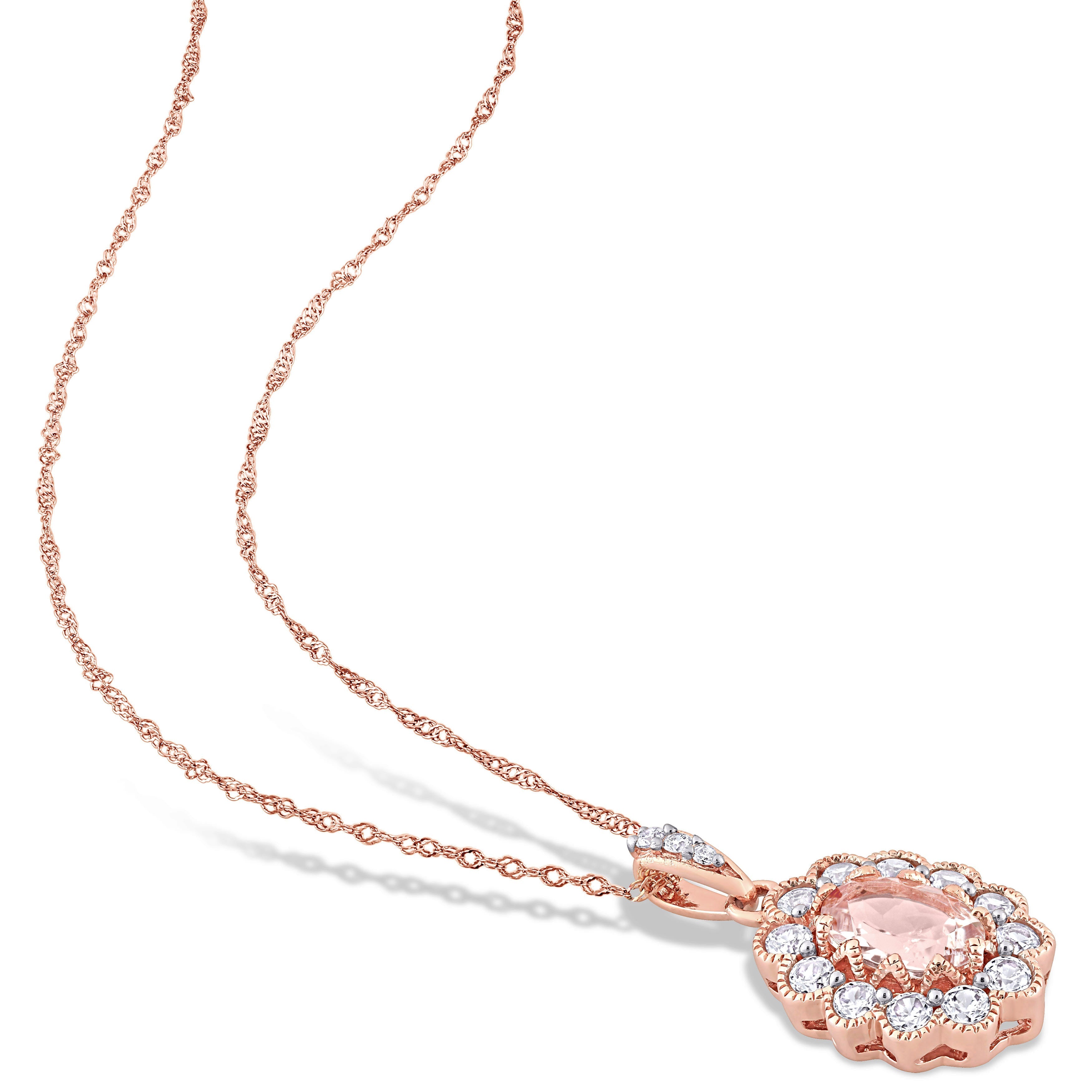  Studio Works 1 1/3 CT TGW Morganite, White Sapphire and Diamond Accent 10K Rose Gold Pendant Necklace - Pink - Bonton