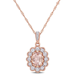 1 1/3 CT TGW Morganite, White Sapphire and Diamond Accent 10K Rose Gold Pendant Necklace